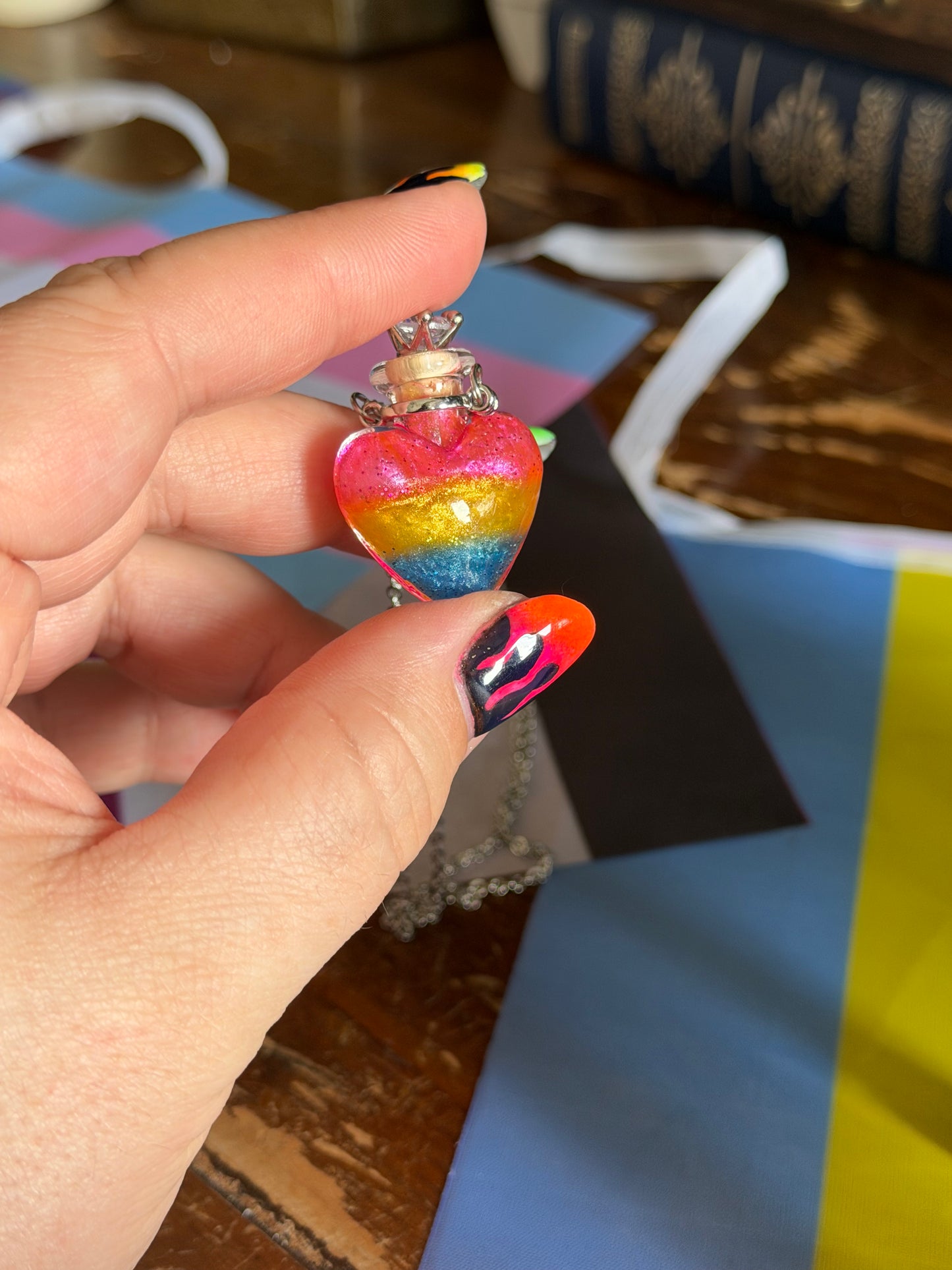 Pansexual Pride Flag Heart Pendant | Handmade LGBTQ+ Glass Necklace | Queer Gift | Pride Jewelry
