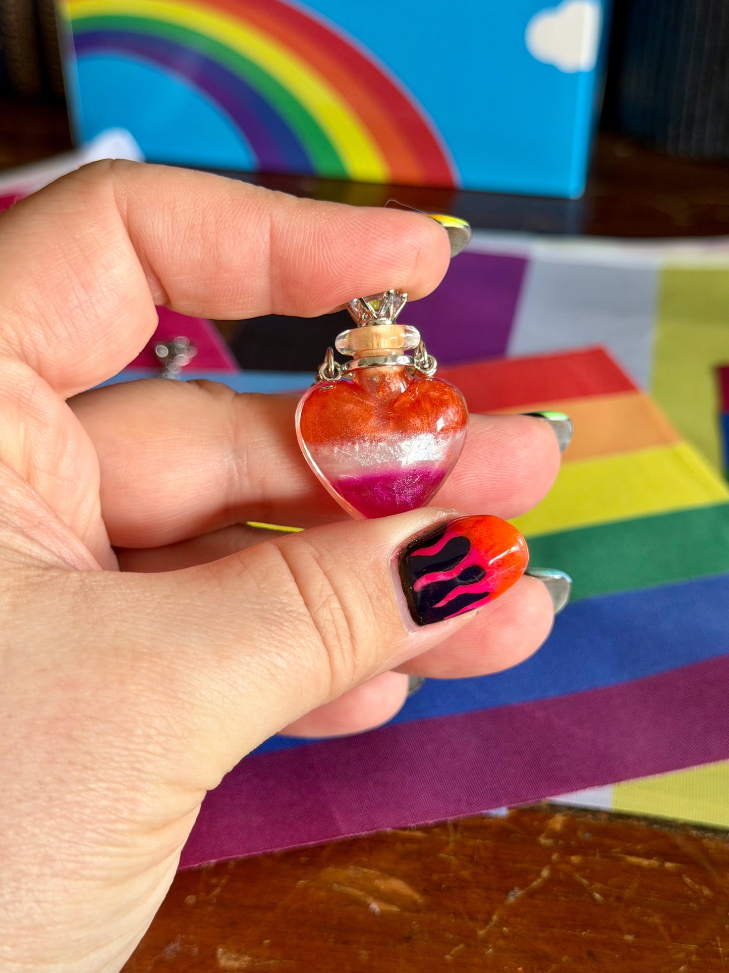 Lesbian Pride Flag Heart Pendant | Handmade LGBTQ+ Glass Necklace | Queer Gift | Pride Jewelry