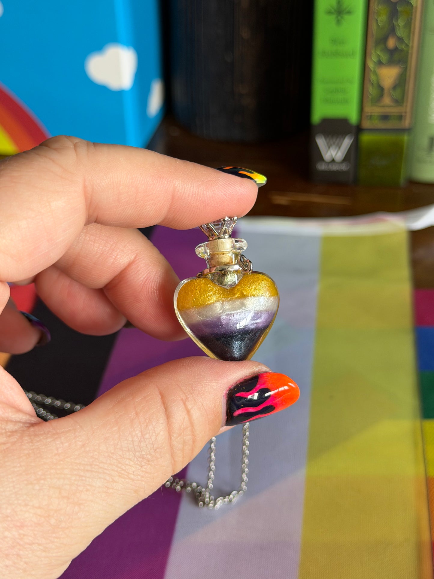 Nonbinary Pride Flag Heart Pendant | Handmade LGBTQ+ Glass Necklace | Queer Gift | Pride Jewelry