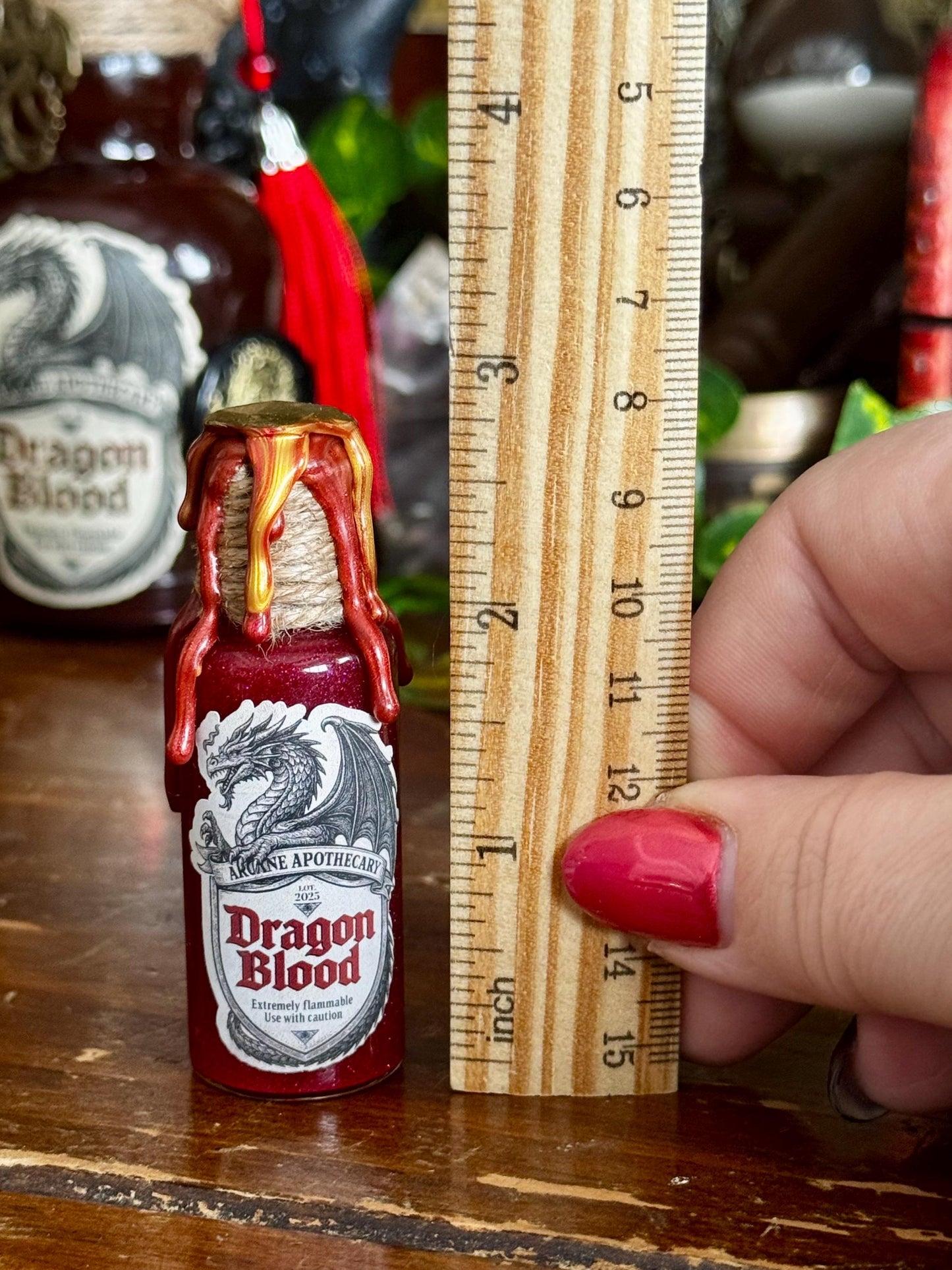 Tiny Dragon Blood Potion | Fantasy Shelf Decor | Miniature Interactive Elixir Bottle