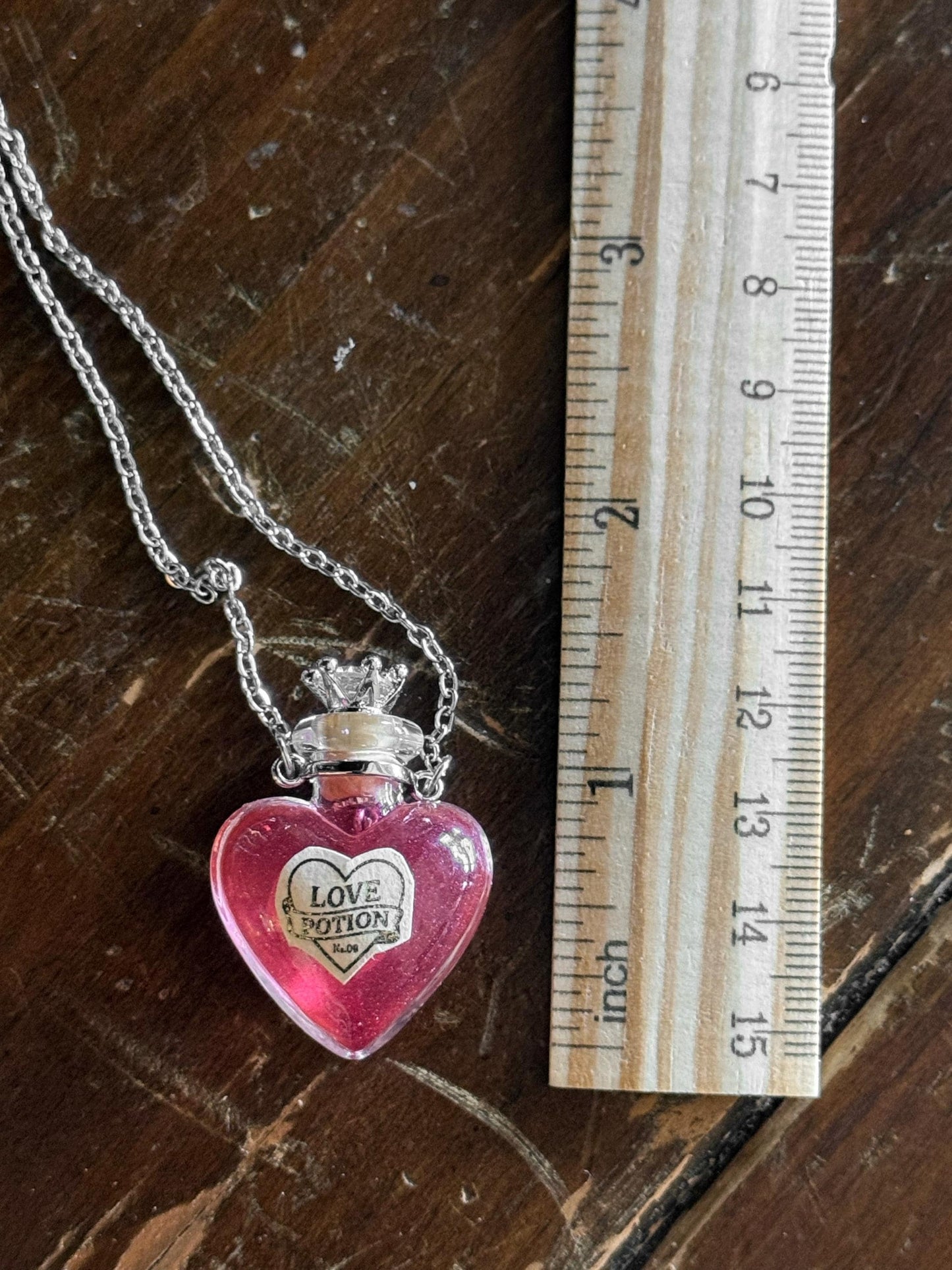 Love Potion Pendant | Mini Wearable Magenta Heart Vial | Dainty Amortentia Necklace