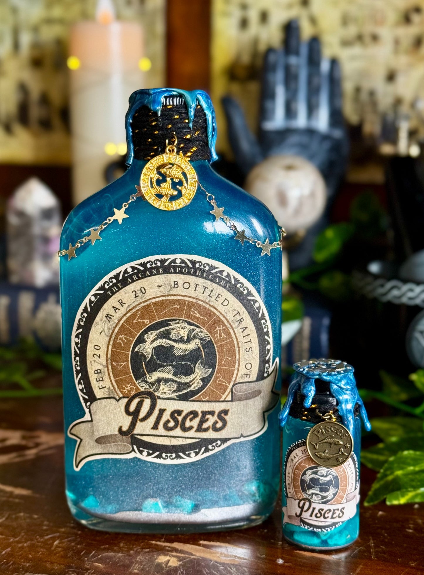 Mini Zodiac Pisces Potion Collectible | Astrology Decor | Witchy Display Bottle