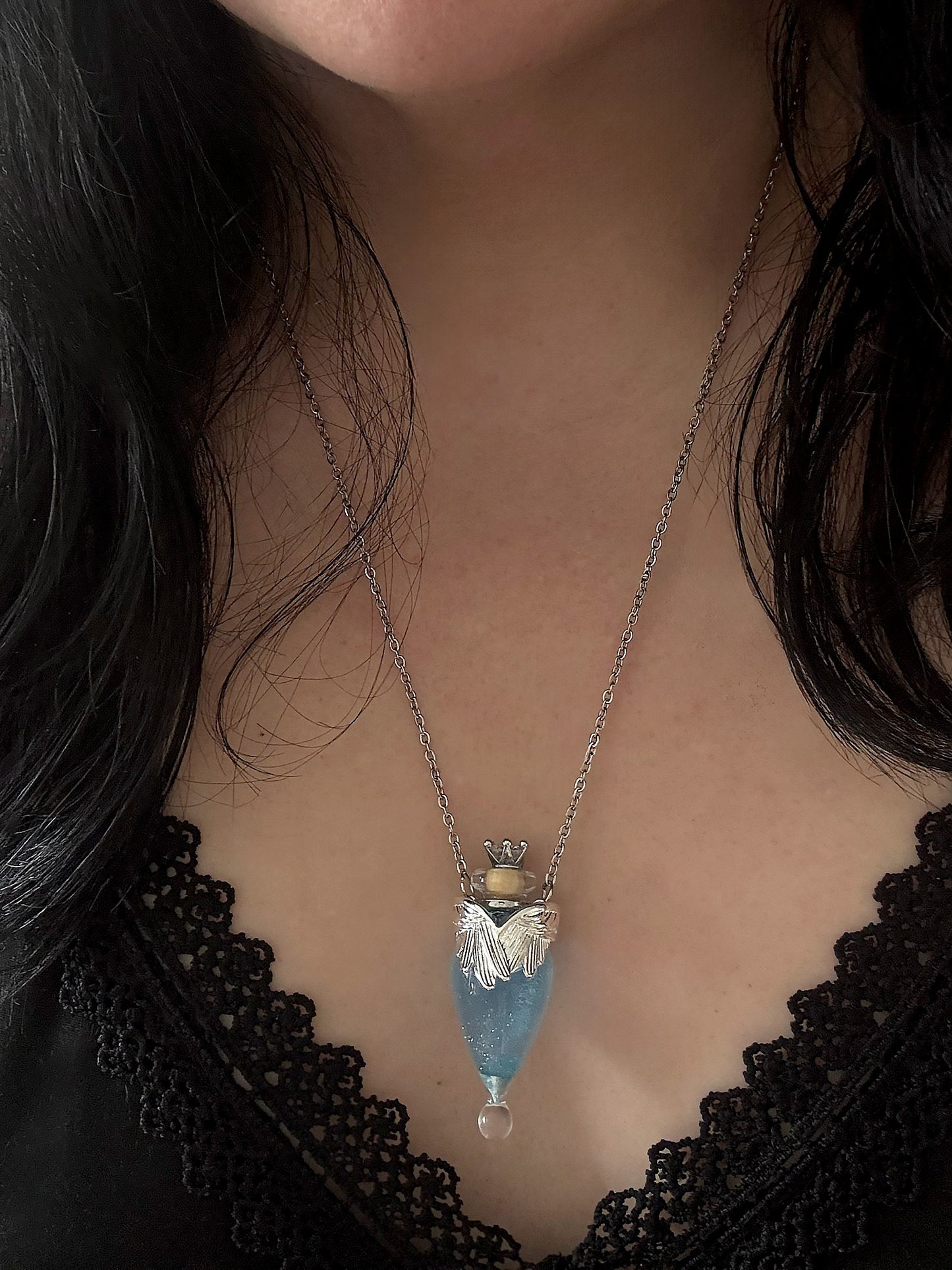 Kiss of the Seraphim Potion Pendant | Wearable Fantasy Angelic Potion Necklace | Vial Jewelry