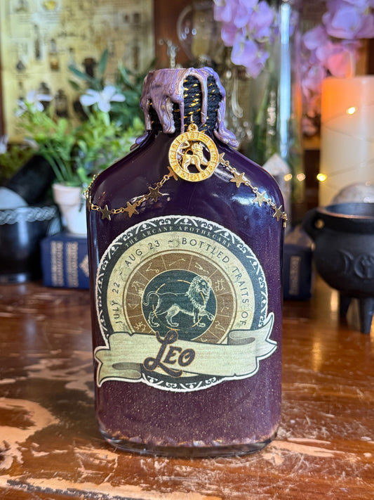 Leo Zodiac Potion Bottle | Astrology Gift for Leo | August Birthday Gift | Citrine & Peridot | Witchy Celestial Decor