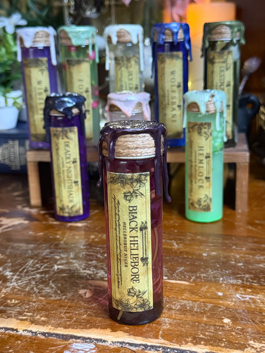 Poison Garden | Black Hellebore Mini Potion | Dark Academia Display Bottle