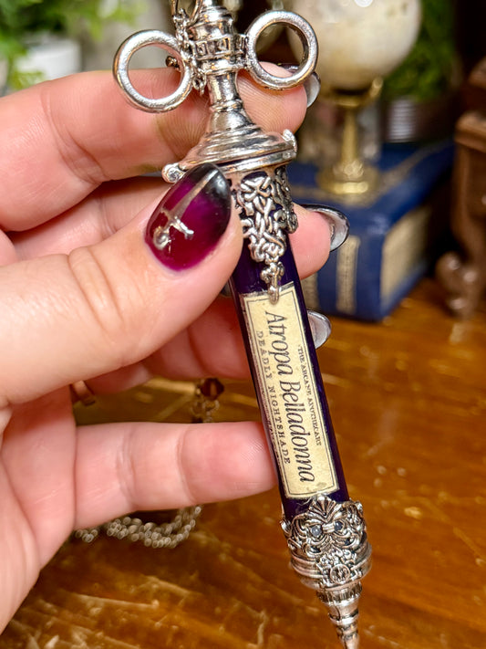 Imitation Poison Syringe Pendant | Atropa Belladonna | Gothic Apothecary Necklace | Historical Poison Jewelry | Made To Order