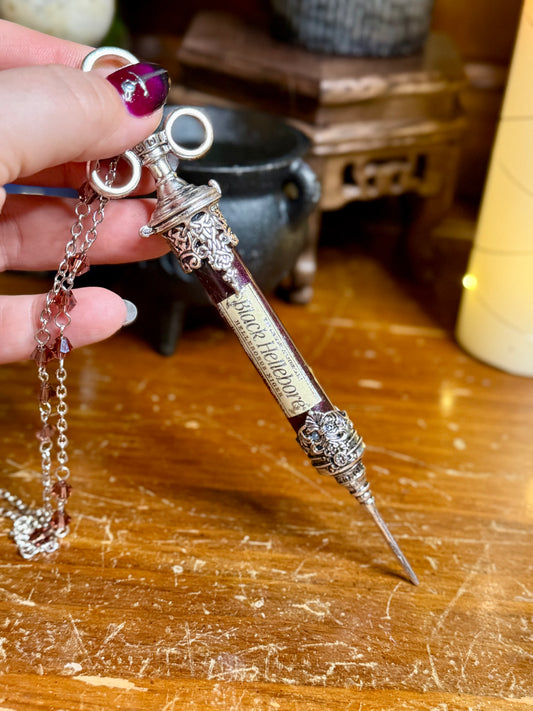 Imitation Poison Syringe Pendant | Black Hellebore | Gothic Apothecary Necklace | Historical Poison Jewelry | Made To Order