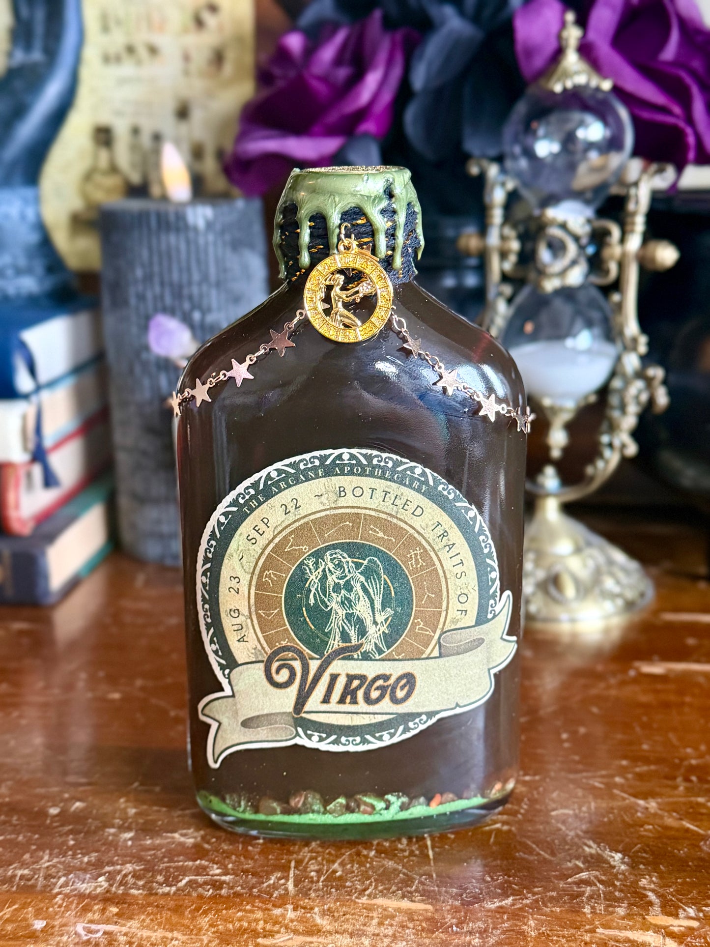 Virgo Zodiac Potion Bottle | Astrology Gift for Virgo | September Birthday Gift | Carnelian & Agate | Witchy Celestial Decor