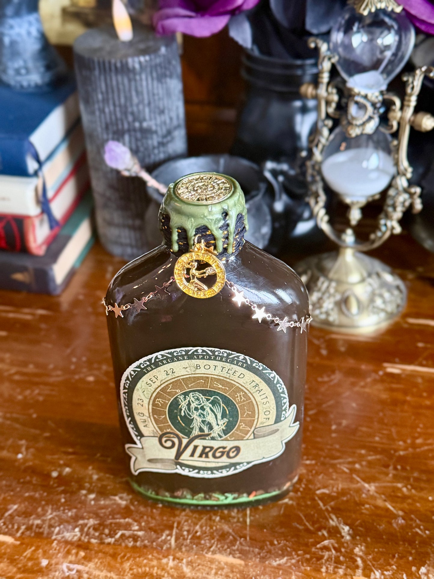 Virgo Zodiac Potion Bottle | Astrology Gift for Virgo | September Birthday Gift | Carnelian & Agate | Witchy Celestial Decor