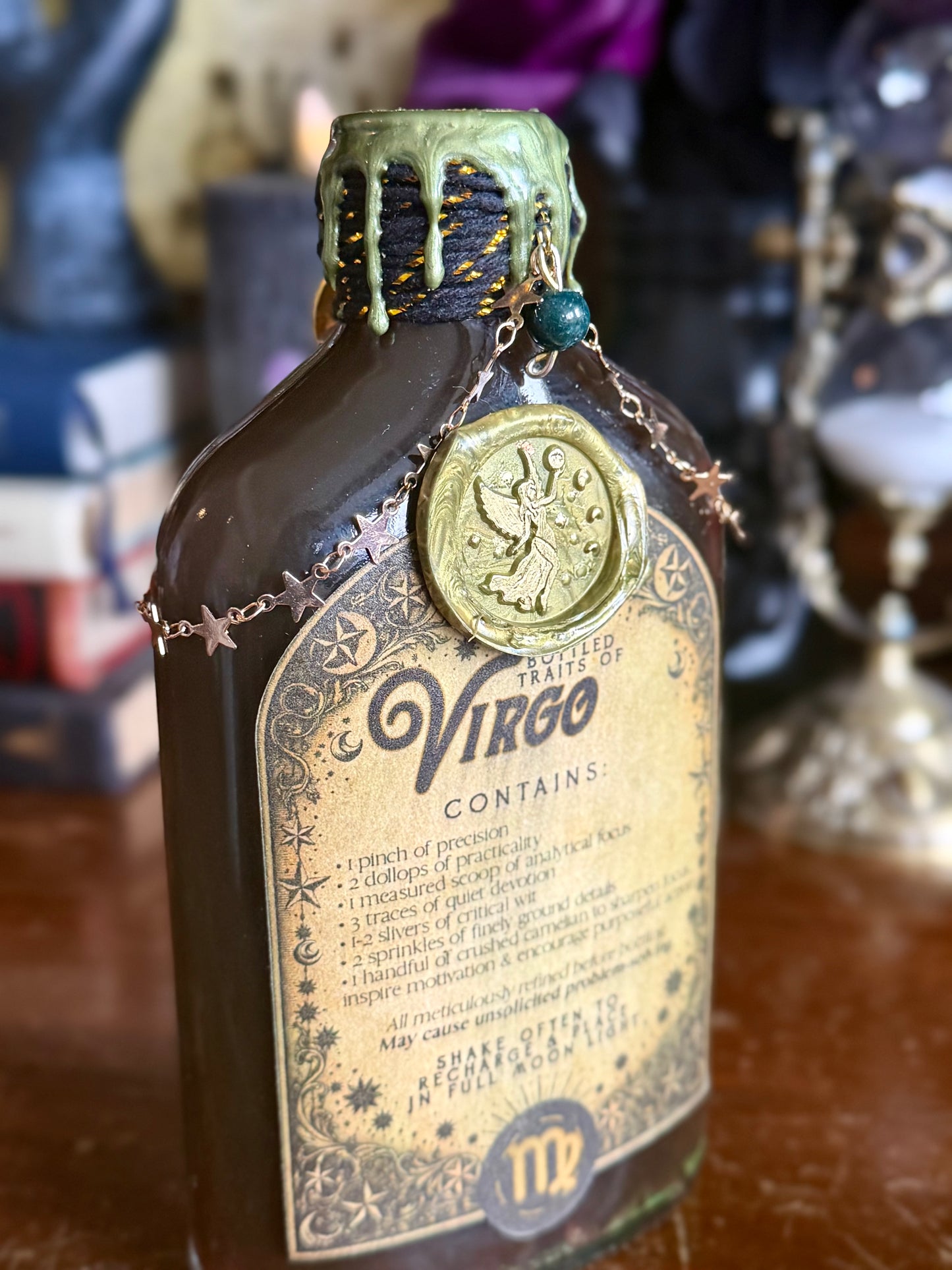 Virgo Zodiac Potion Bottle | Astrology Gift for Virgo | September Birthday Gift | Carnelian & Agate | Witchy Celestial Decor