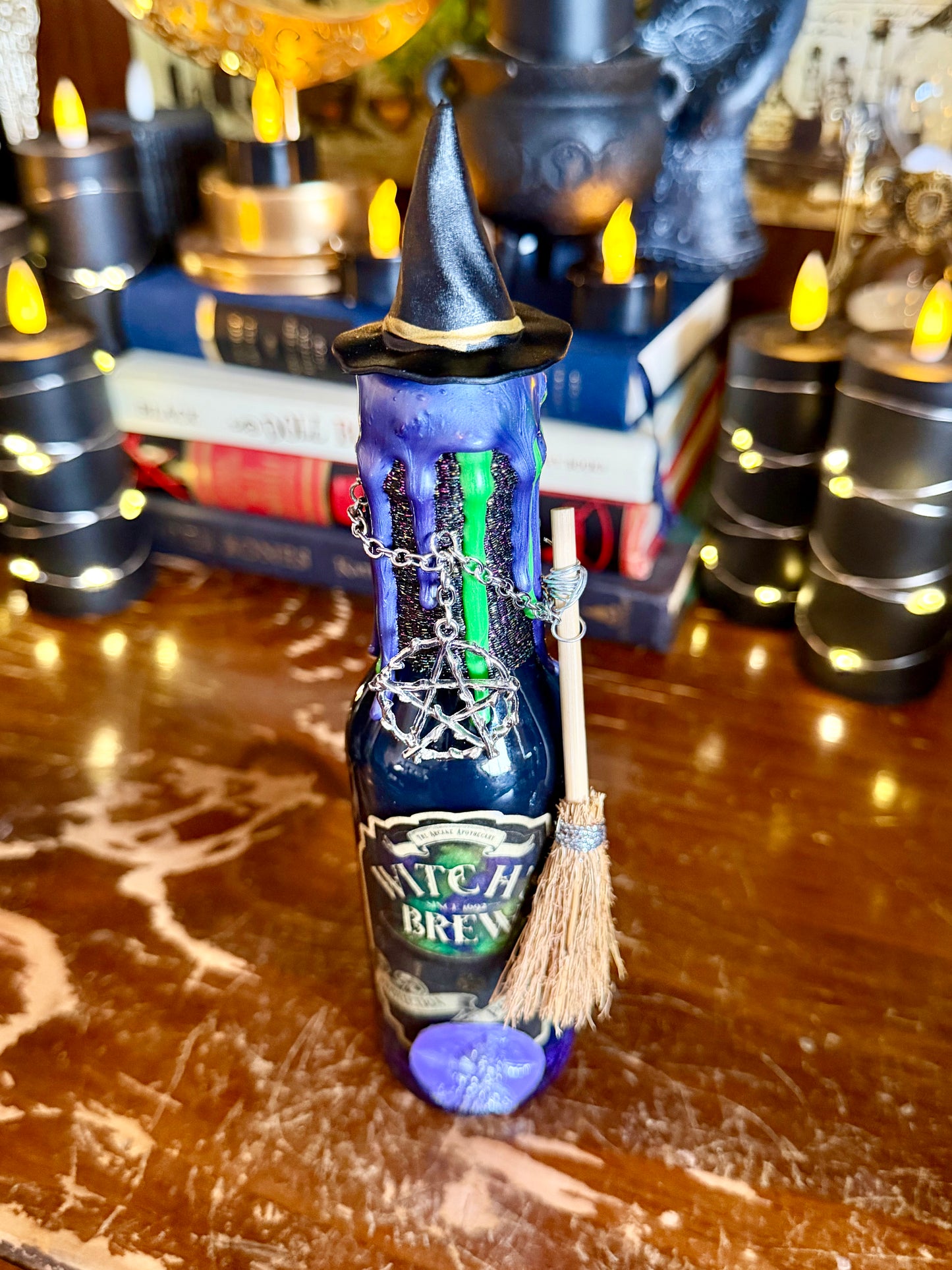 Witch's Brew Protection Potion | Black Tourmaline & Obsidian | Witchcraft Altar Decor | Gothic Apothecary Bottle | Witchy Gift