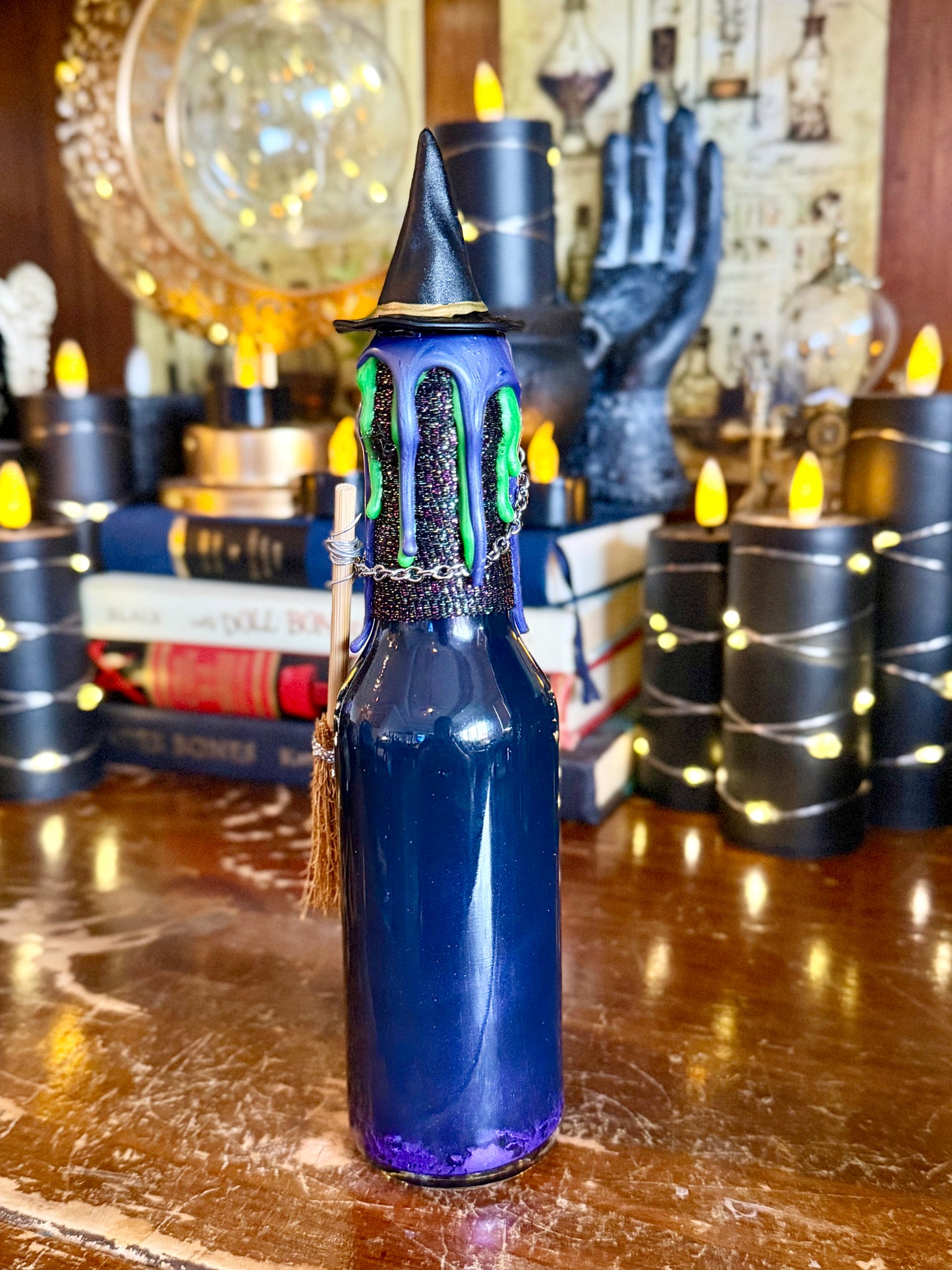 Witch's Brew Protection Potion | Black Tourmaline & Obsidian | Witchcraft Altar Decor | Gothic Apothecary Bottle | Witchy Gift
