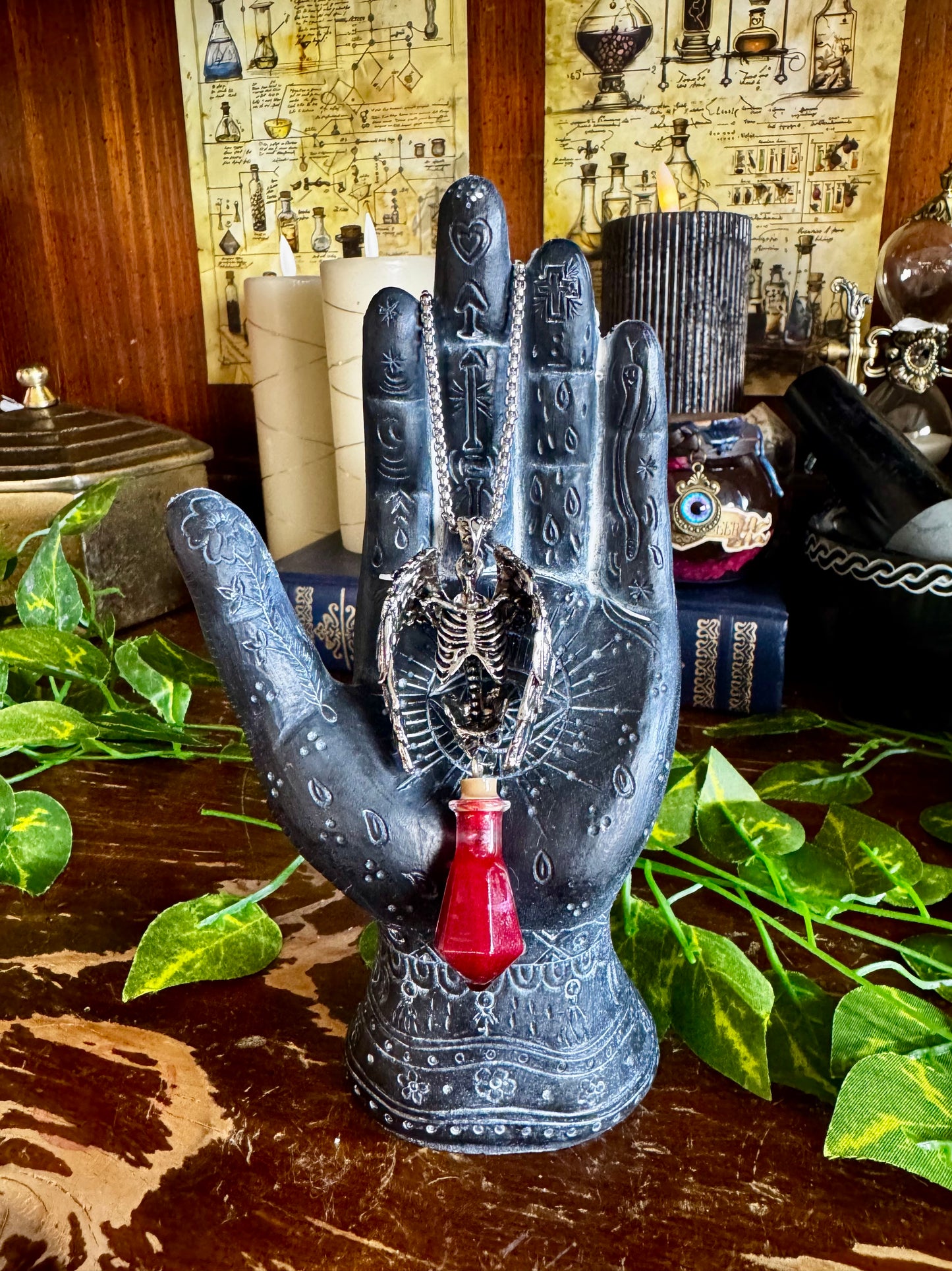 Immortal Potion Pendant Necklace | Vampire Potion Jewelry | Gothic Red Vial Necklace | Dark Academia Jewelry | Witchy Fantasy Pendant