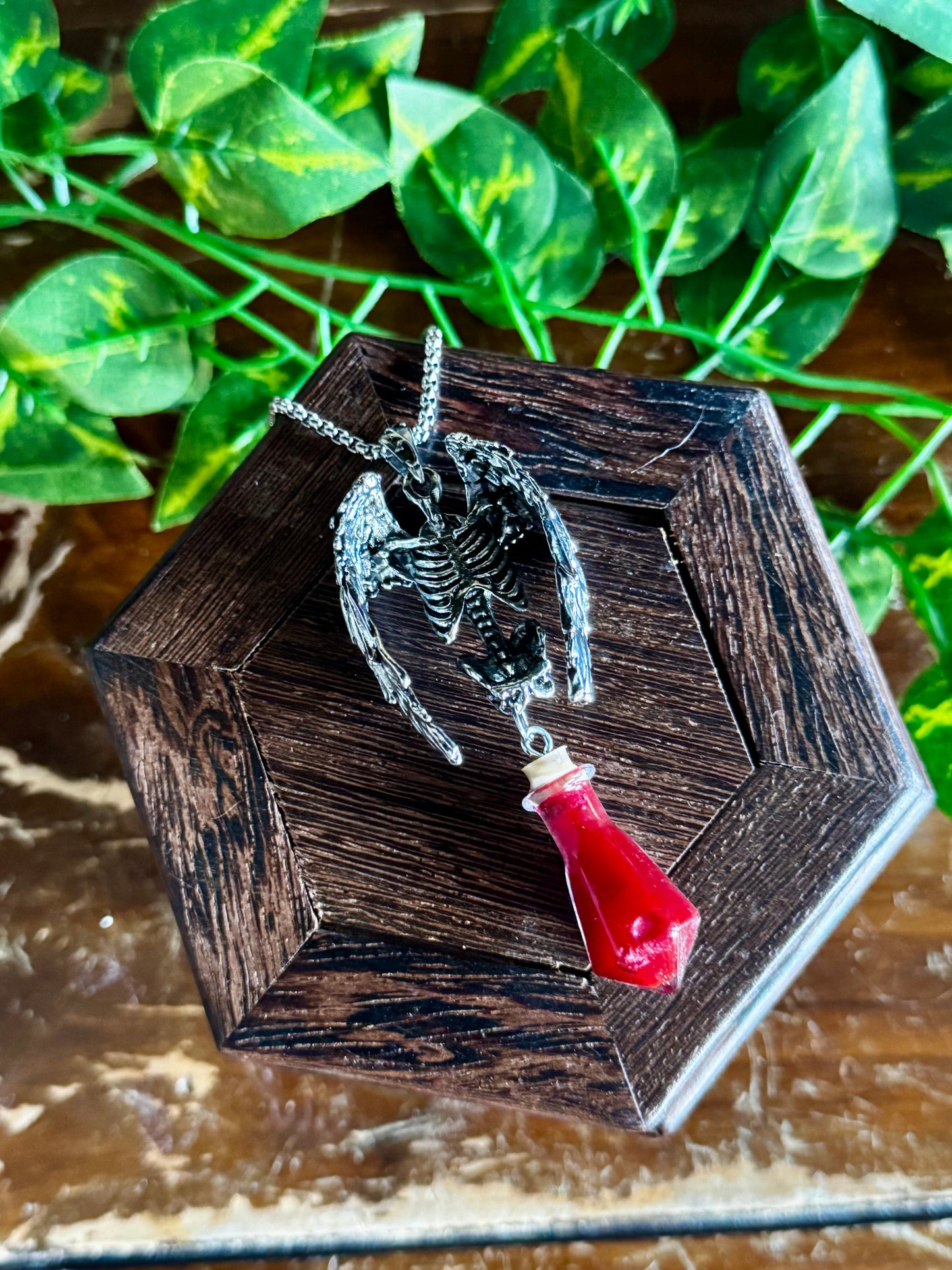 Immortal Potion Pendant Necklace | Vampire Potion Jewelry | Gothic Red Vial Necklace | Dark Academia Jewelry | Witchy Fantasy Pendant