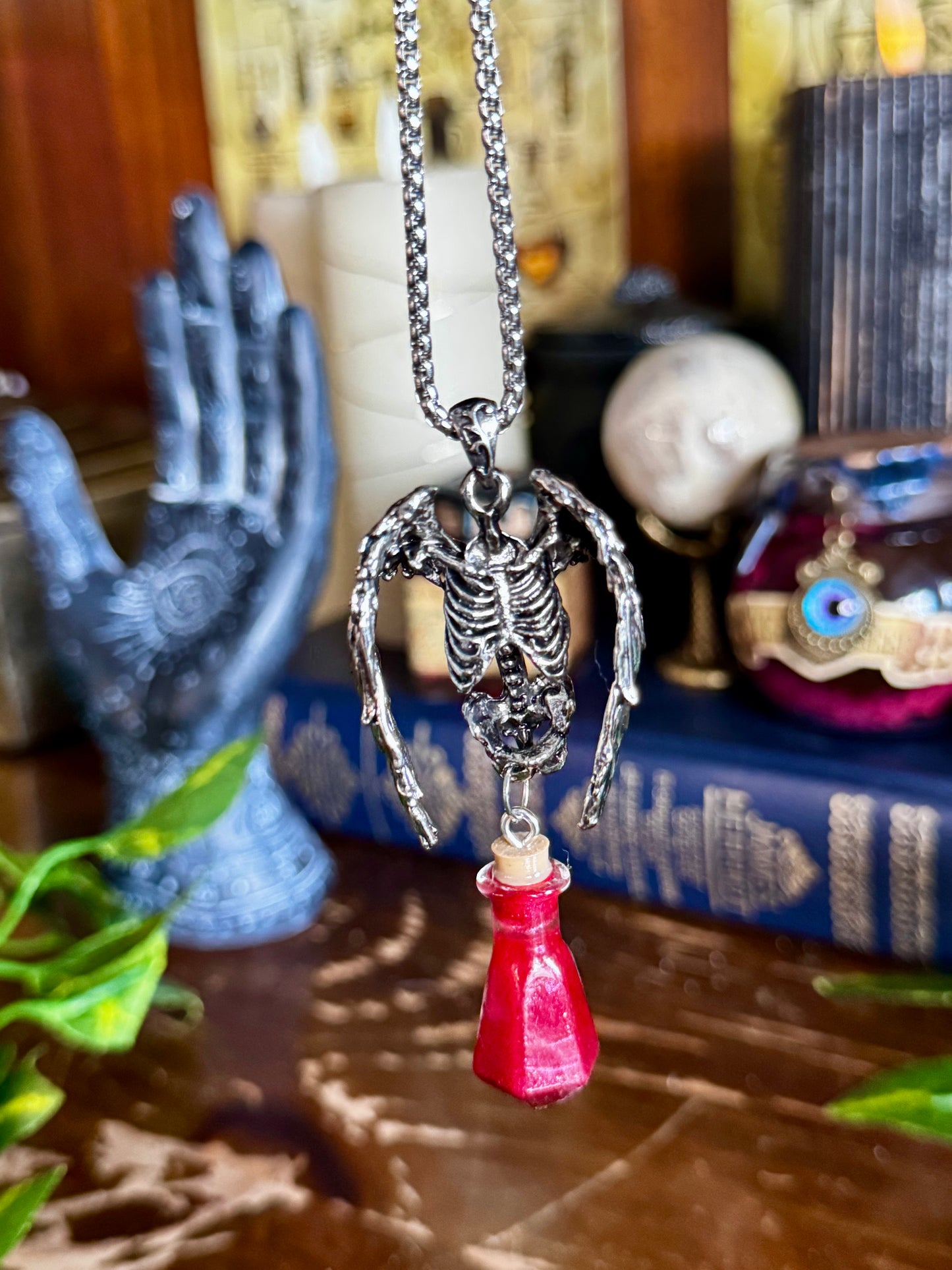 Immortal Potion Pendant Necklace | Vampire Potion Jewelry | Gothic Red Vial Necklace | Dark Academia Jewelry | Witchy Fantasy Pendant