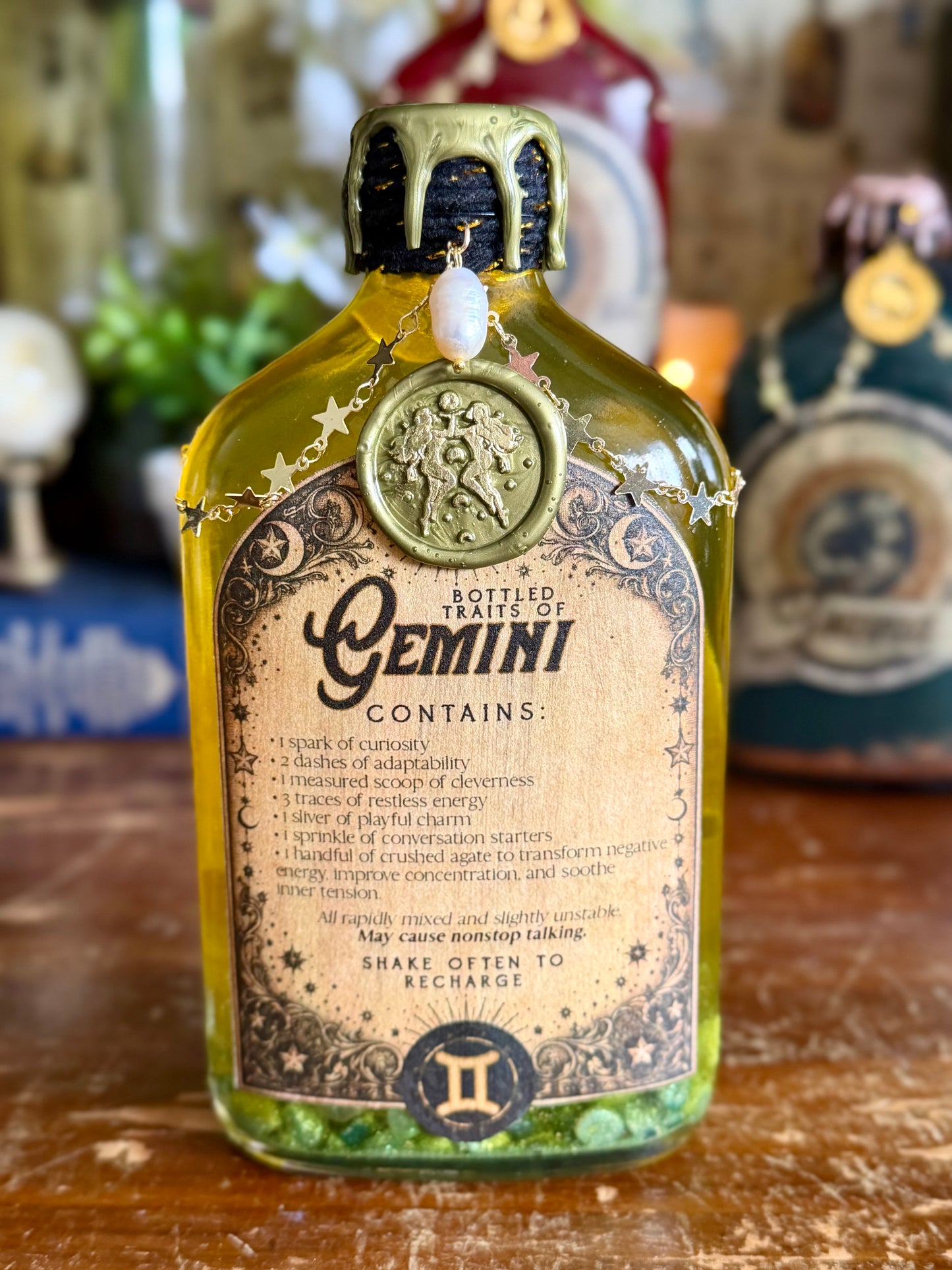Zodiac Gemini Potion Collectible | Astrology Decor | Witchy Display Bottle