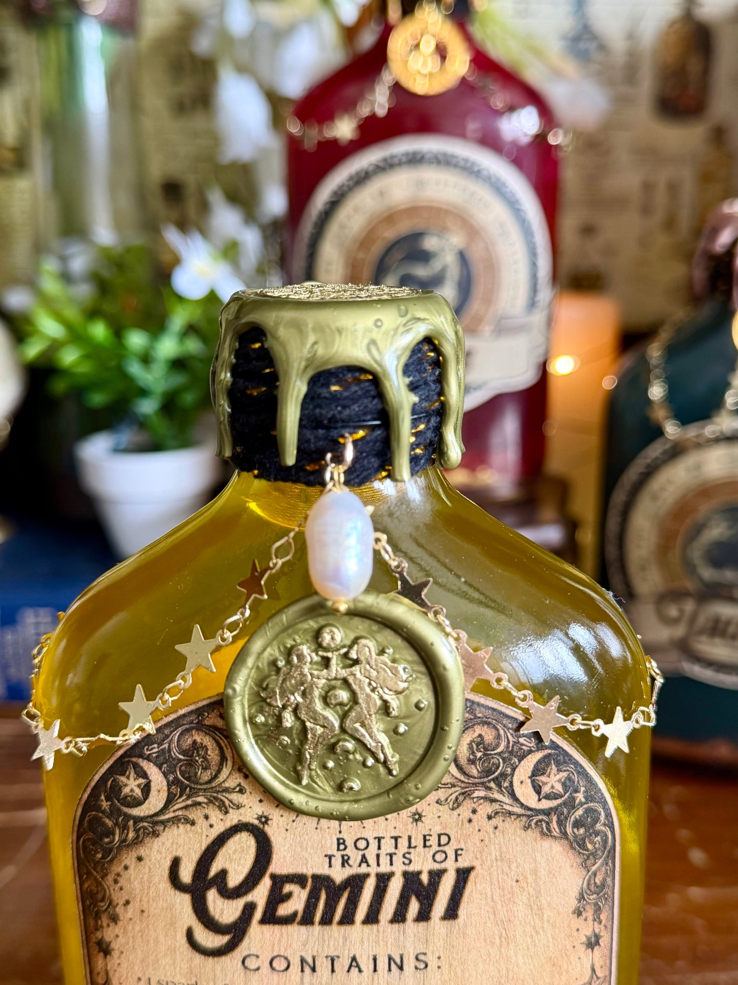 Zodiac Gemini Potion Collectible | Astrology Decor | Witchy Display Bottle