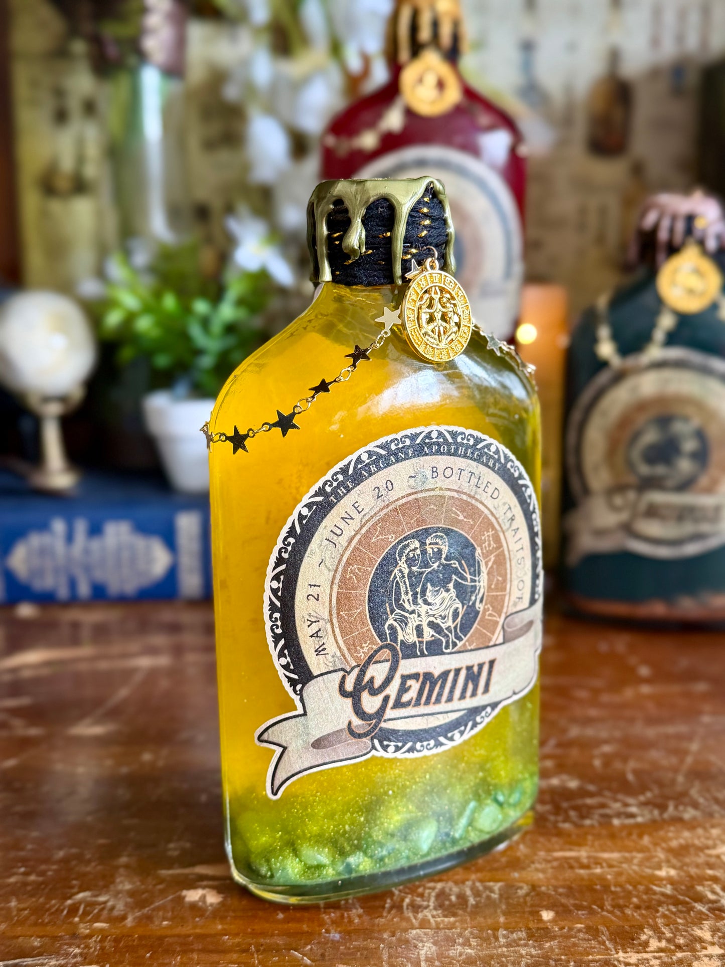 Zodiac Gemini Potion Collectible | Astrology Decor | Witchy Display Bottle