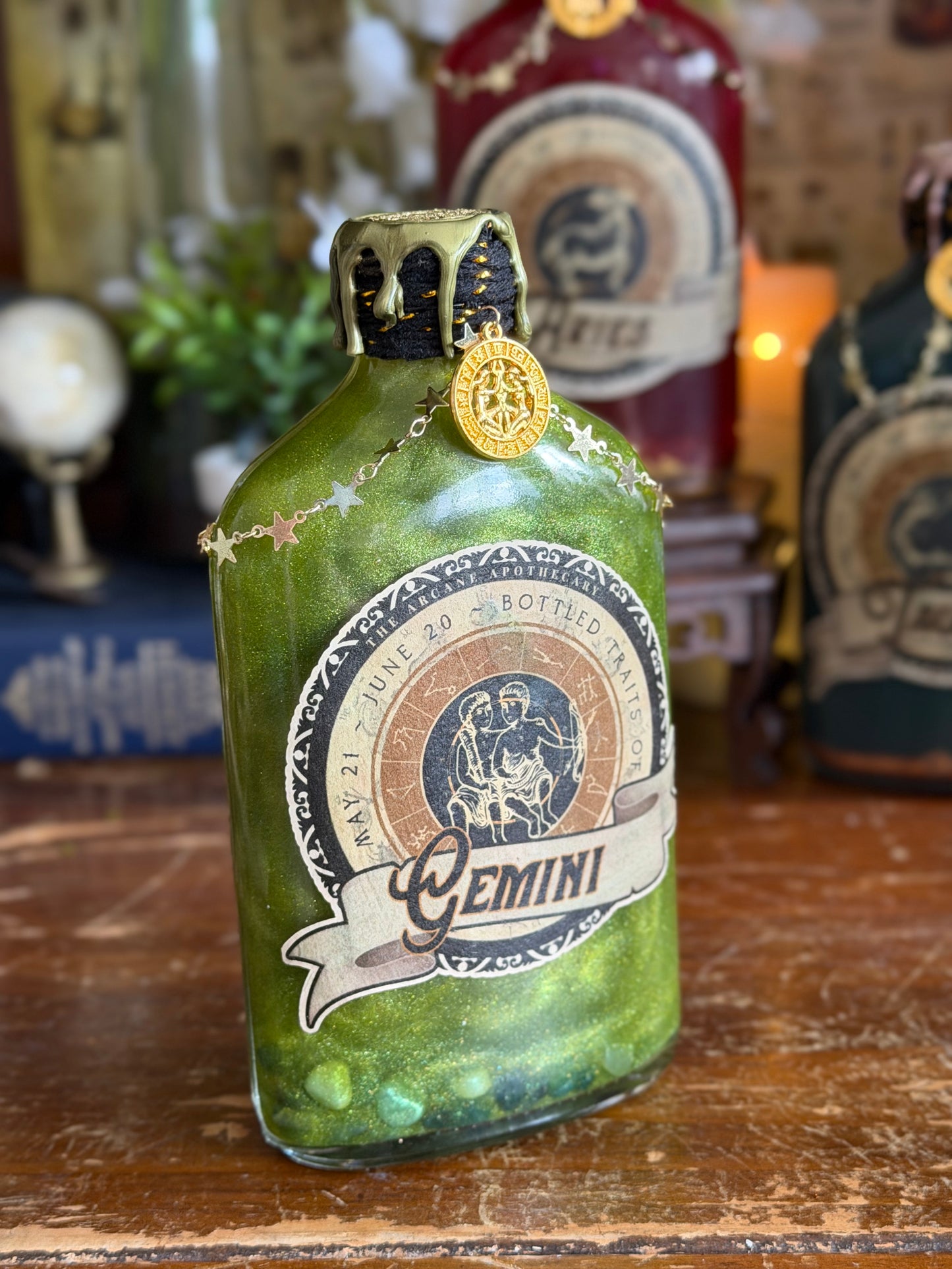 Zodiac Gemini Potion Collectible | Astrology Decor | Witchy Display Bottle