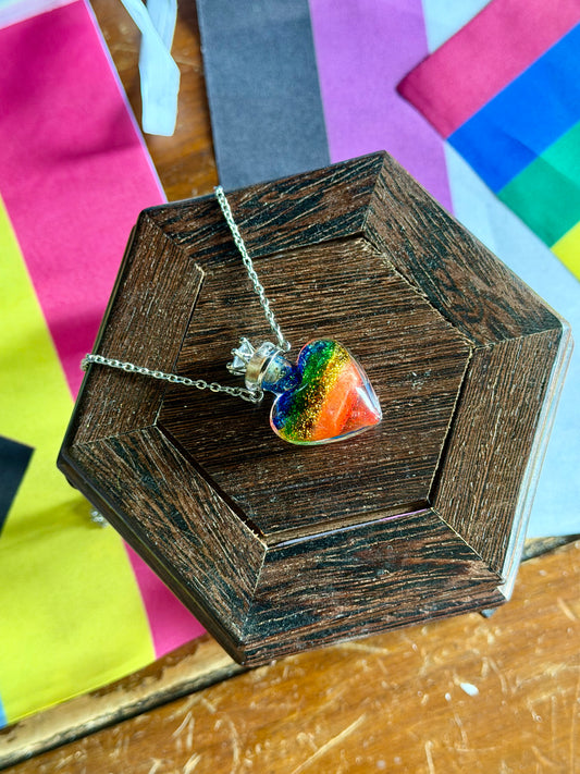 Rainbow Pride Flag Heart Pendant | Handmade LGBTQ+ Glass Necklace | Queer Gift | Pride Jewelry