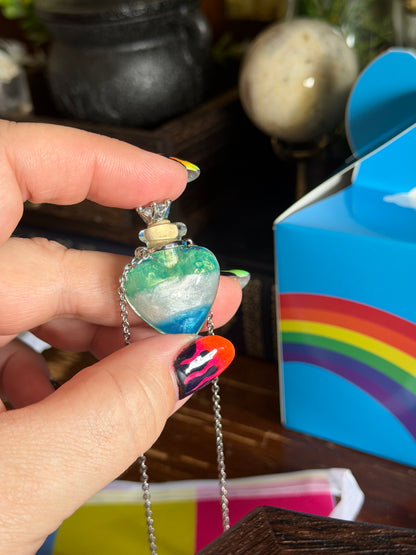 Gay Men’s Pride Flag Heart Pendant | Handmade LGBTQ+ Glass Necklace | Queer Gift | Pride Jewelry