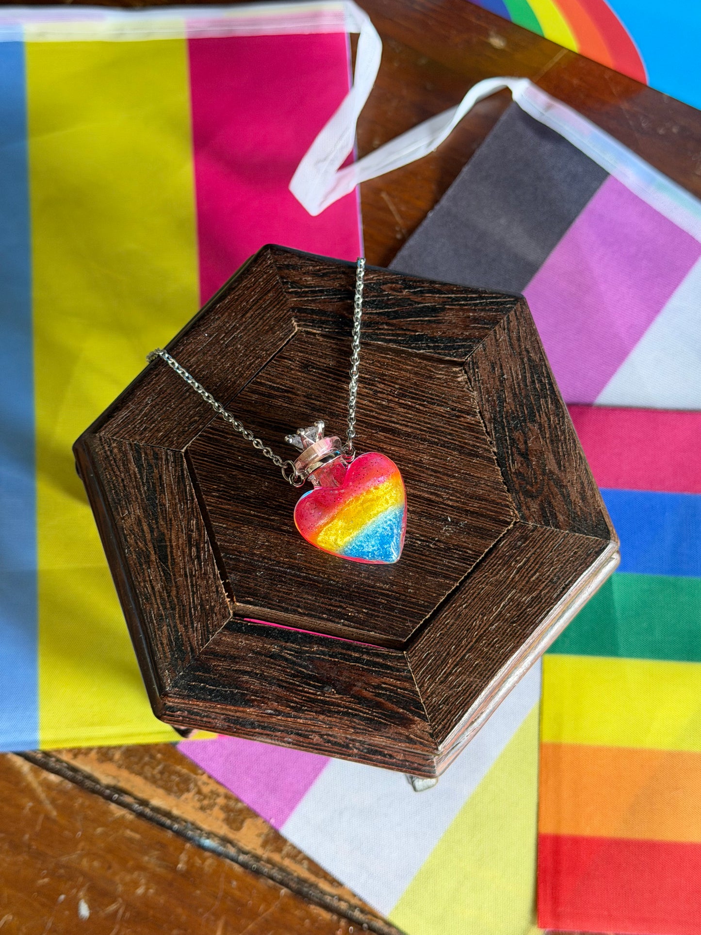 Pansexual Pride Flag Heart Pendant | Handmade LGBTQ+ Glass Necklace | Queer Gift | Pride Jewelry