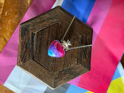 Bisexual Pride Flag Heart Pendant | Handmade LGBTQ+ Glass Necklace | Queer Gift | Stainless Steel Chain | Pride Jewelry