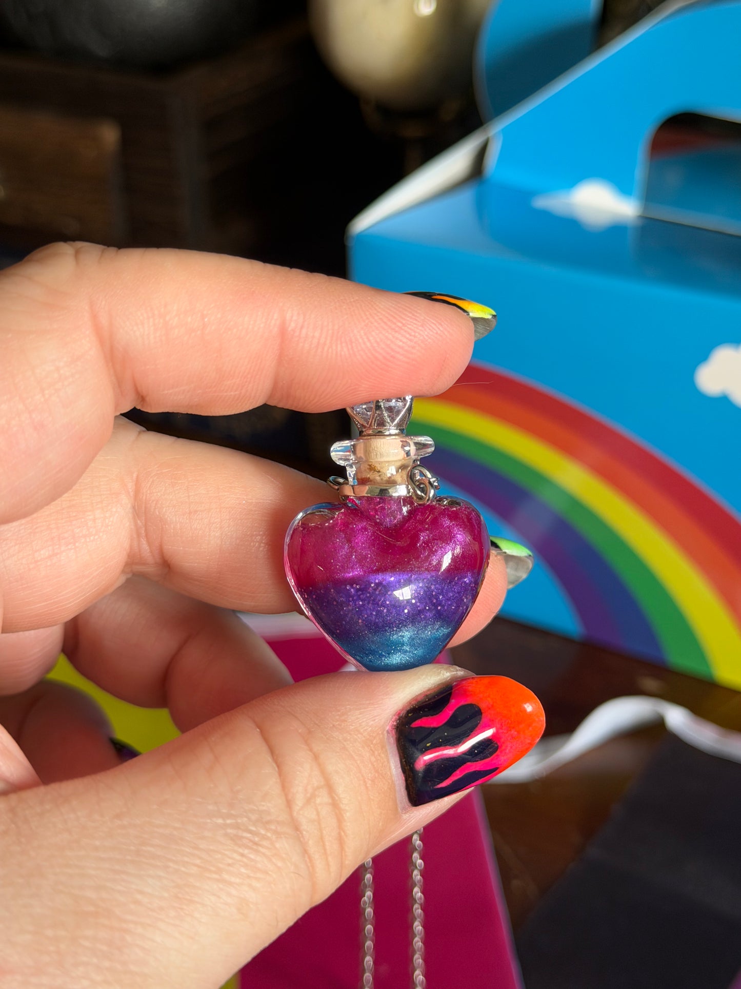 Bisexual Pride Flag Heart Pendant | Handmade LGBTQ+ Glass Necklace | Queer Gift | Stainless Steel Chain | Pride Jewelry