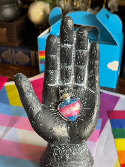 Trans Pride Flag Heart Pendant | Handmade LGBTQ+ Glass Necklace | Queer Gift | Pride Jewelry