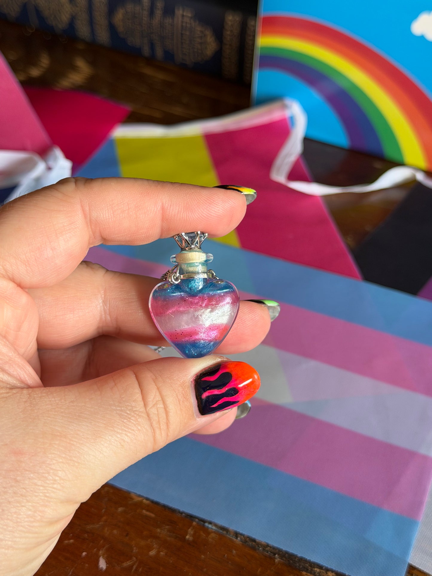 Trans Pride Flag Heart Pendant | Handmade LGBTQ+ Glass Necklace | Queer Gift | Pride Jewelry