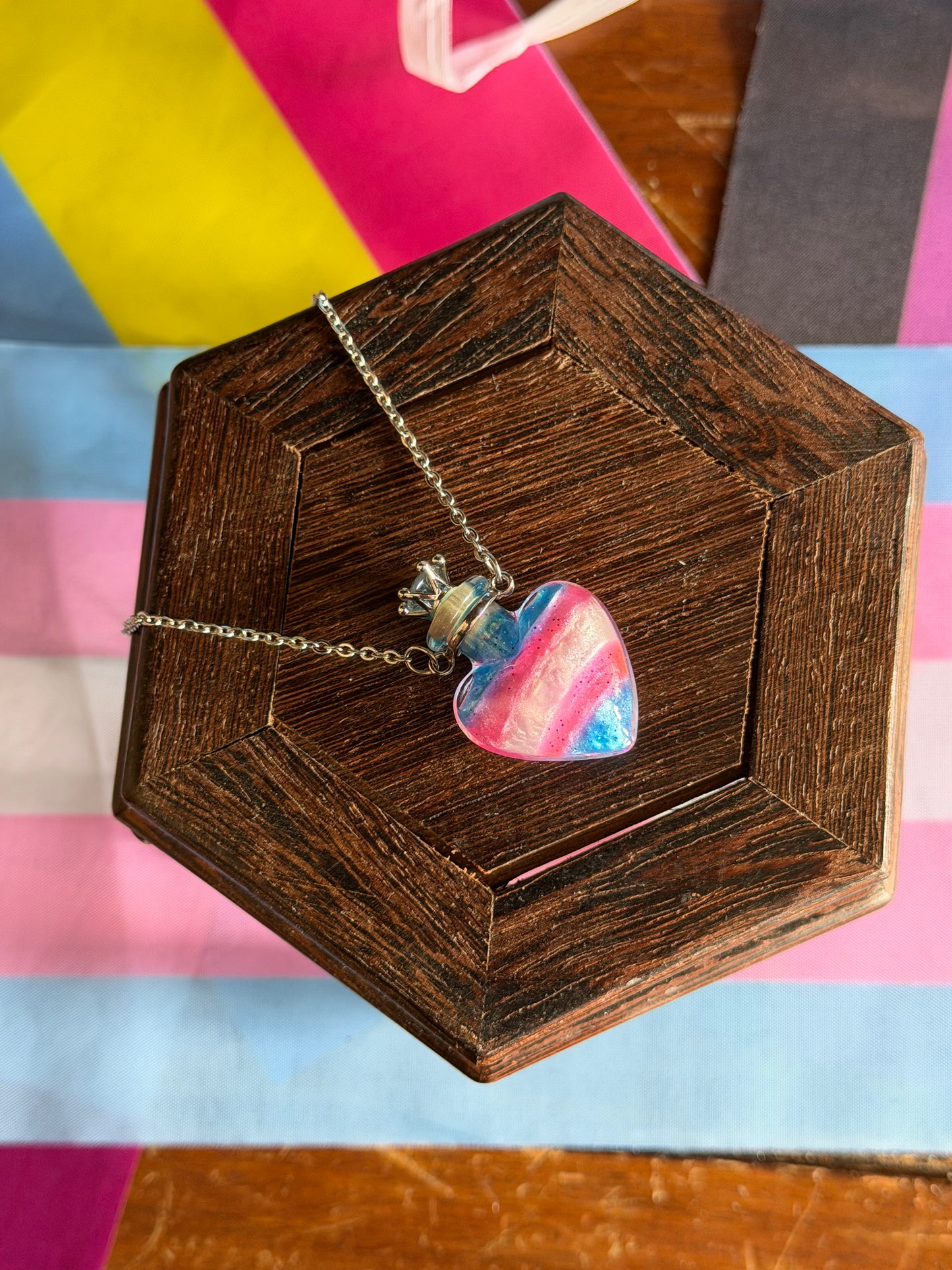 Trans Pride Flag Heart Pendant | Handmade LGBTQ+ Glass Necklace | Queer Gift | Pride Jewelry