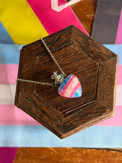 Trans Pride Flag Heart Pendant | Handmade LGBTQ+ Glass Necklace | Queer Gift | Pride Jewelry