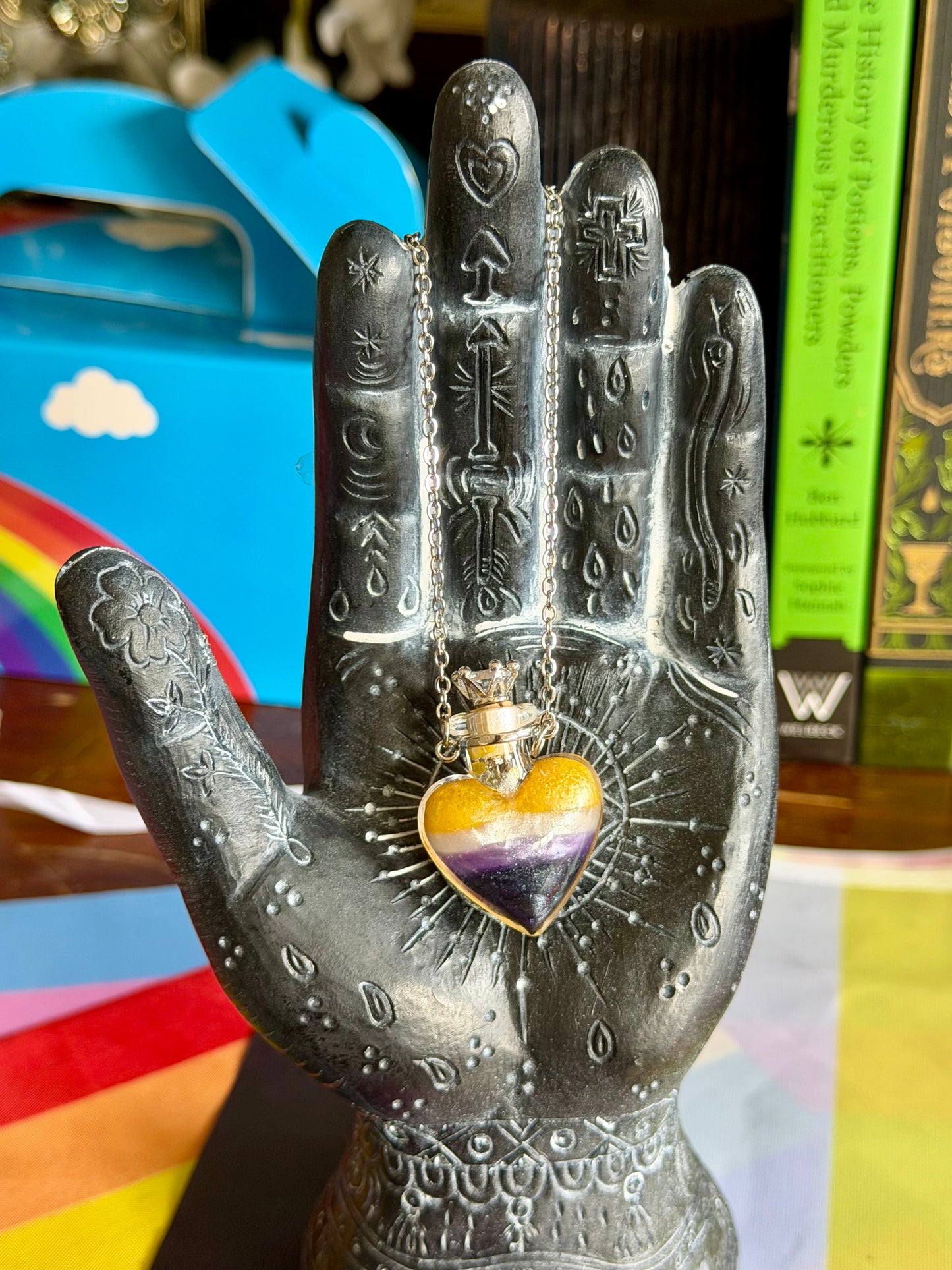 Nonbinary Pride Flag Heart Pendant | Handmade LGBTQ+ Glass Necklace | Queer Gift | Pride Jewelry