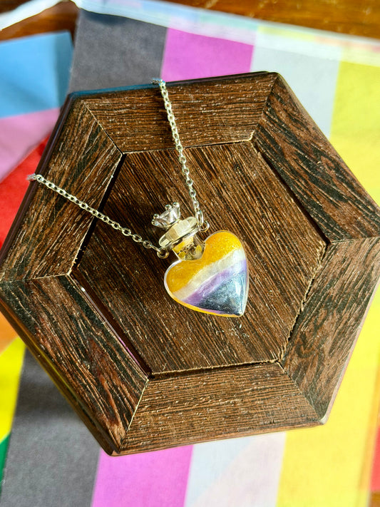 Nonbinary Pride Flag Heart Pendant | Handmade LGBTQ+ Glass Necklace | Queer Gift | Pride Jewelry