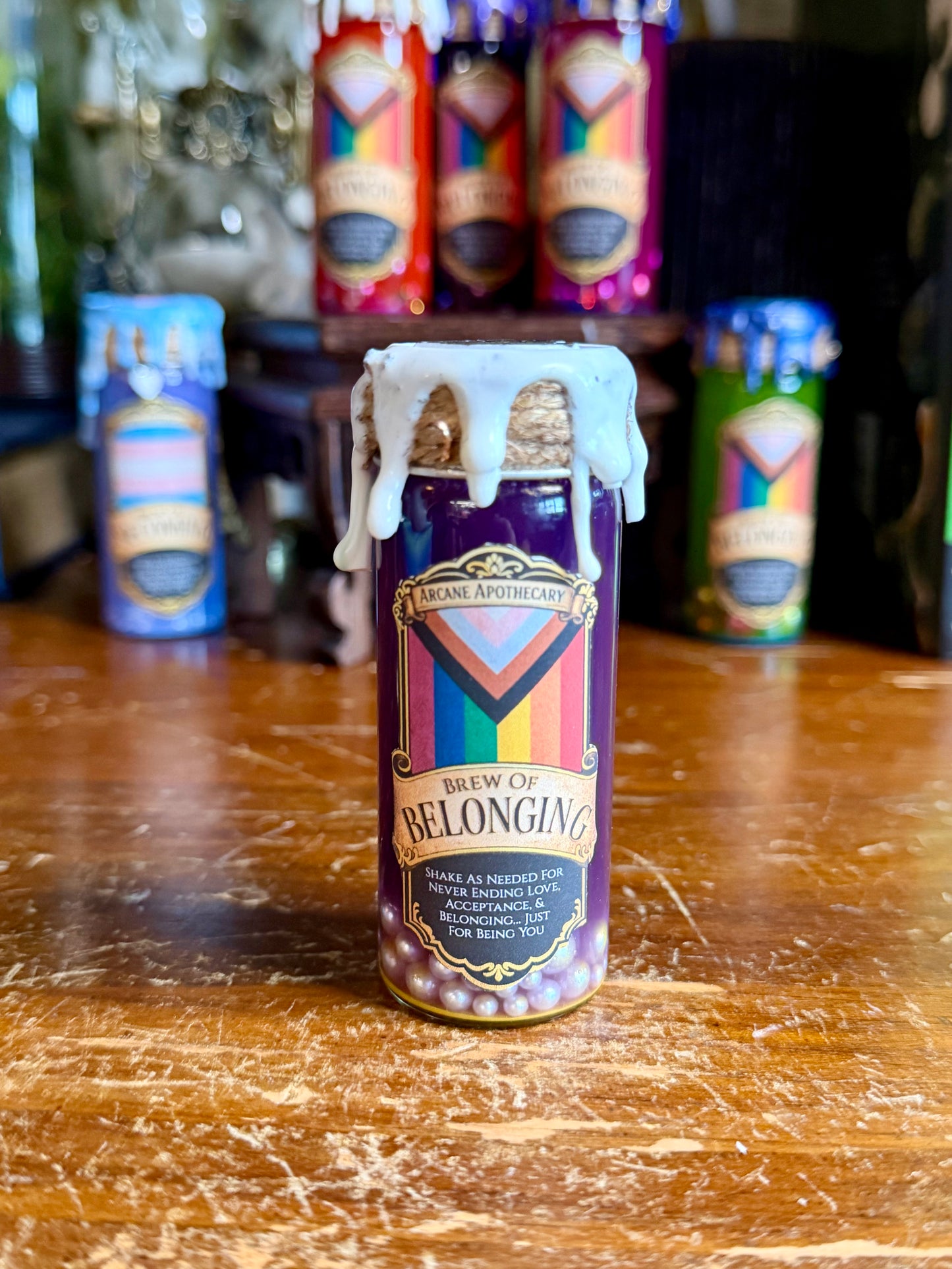 Brew of Belonging Purple to Yellow | LGBTQ Pride Decor | Custom Pride Charm | Handmade Queer Gift | Magical Display Bottle