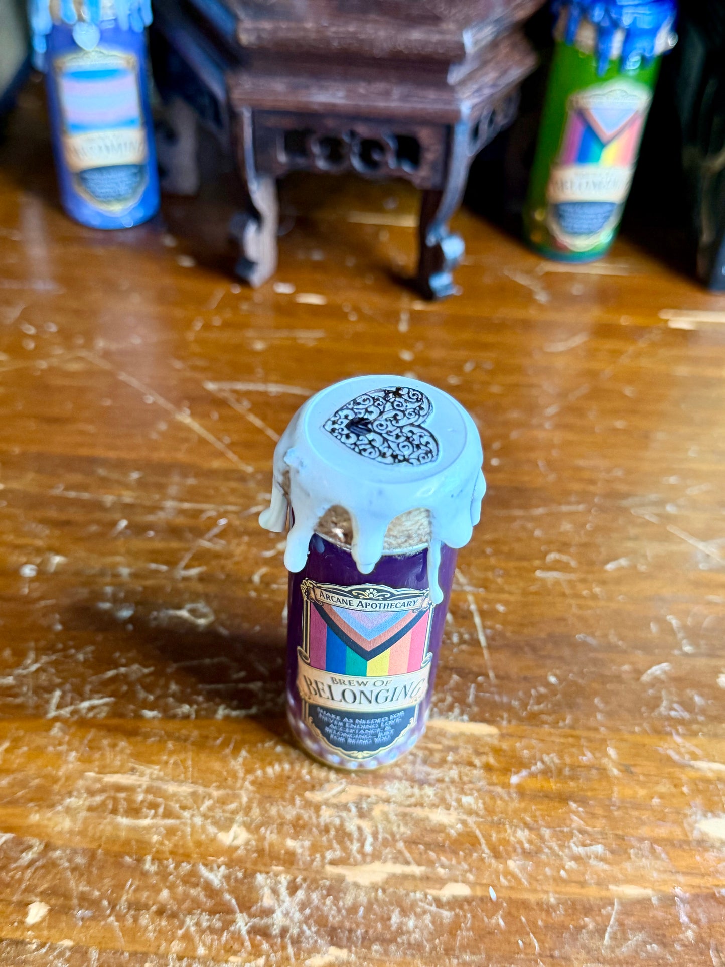 Brew of Belonging Purple to Yellow | LGBTQ Pride Decor | Custom Pride Charm | Handmade Queer Gift | Magical Display Bottle