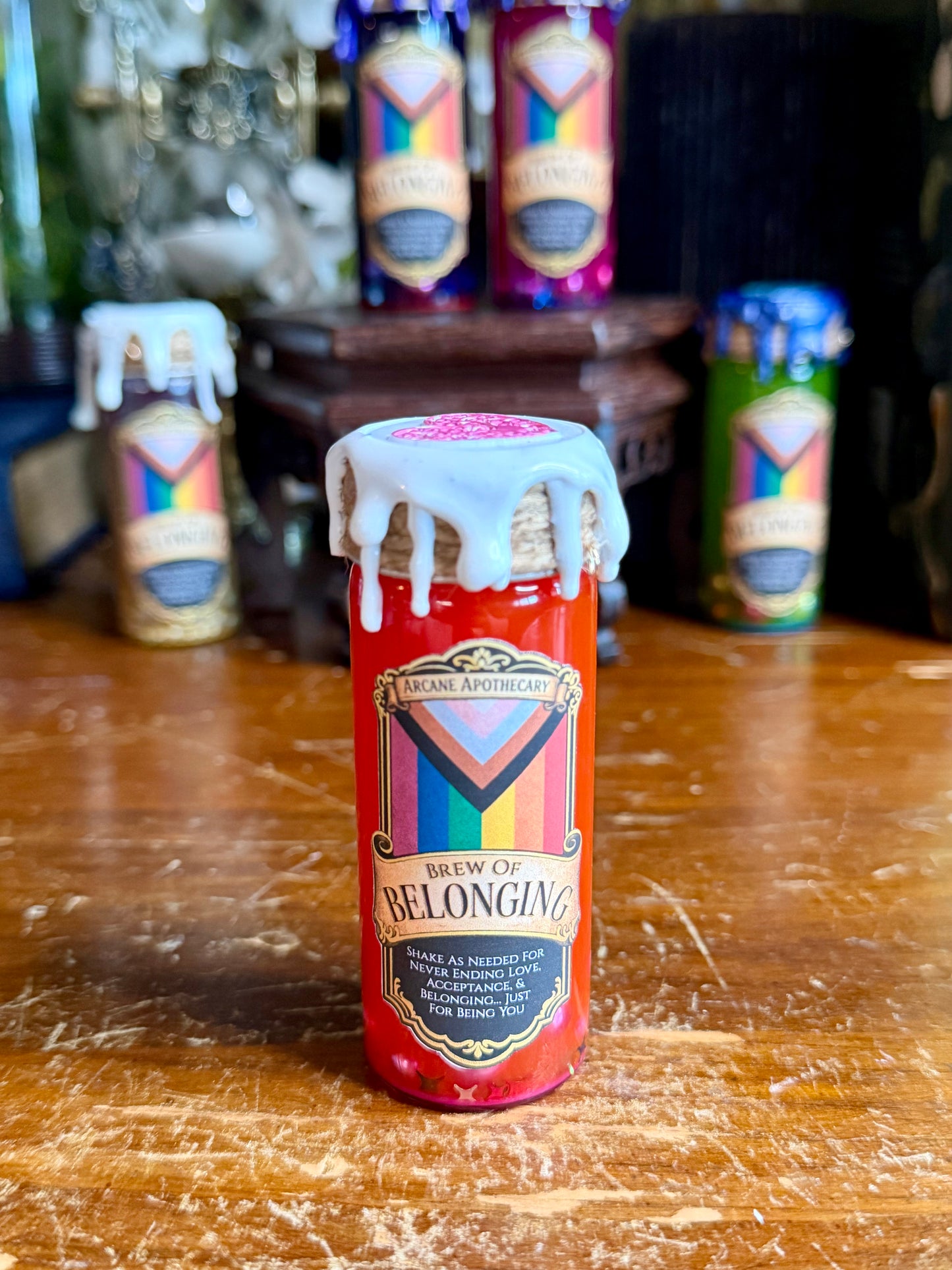 Brew of Belonging Orange to Pink | LGBTQ Pride Decor | Custom Pride Charm | Handmade Queer Gift | Magical Display Bottle