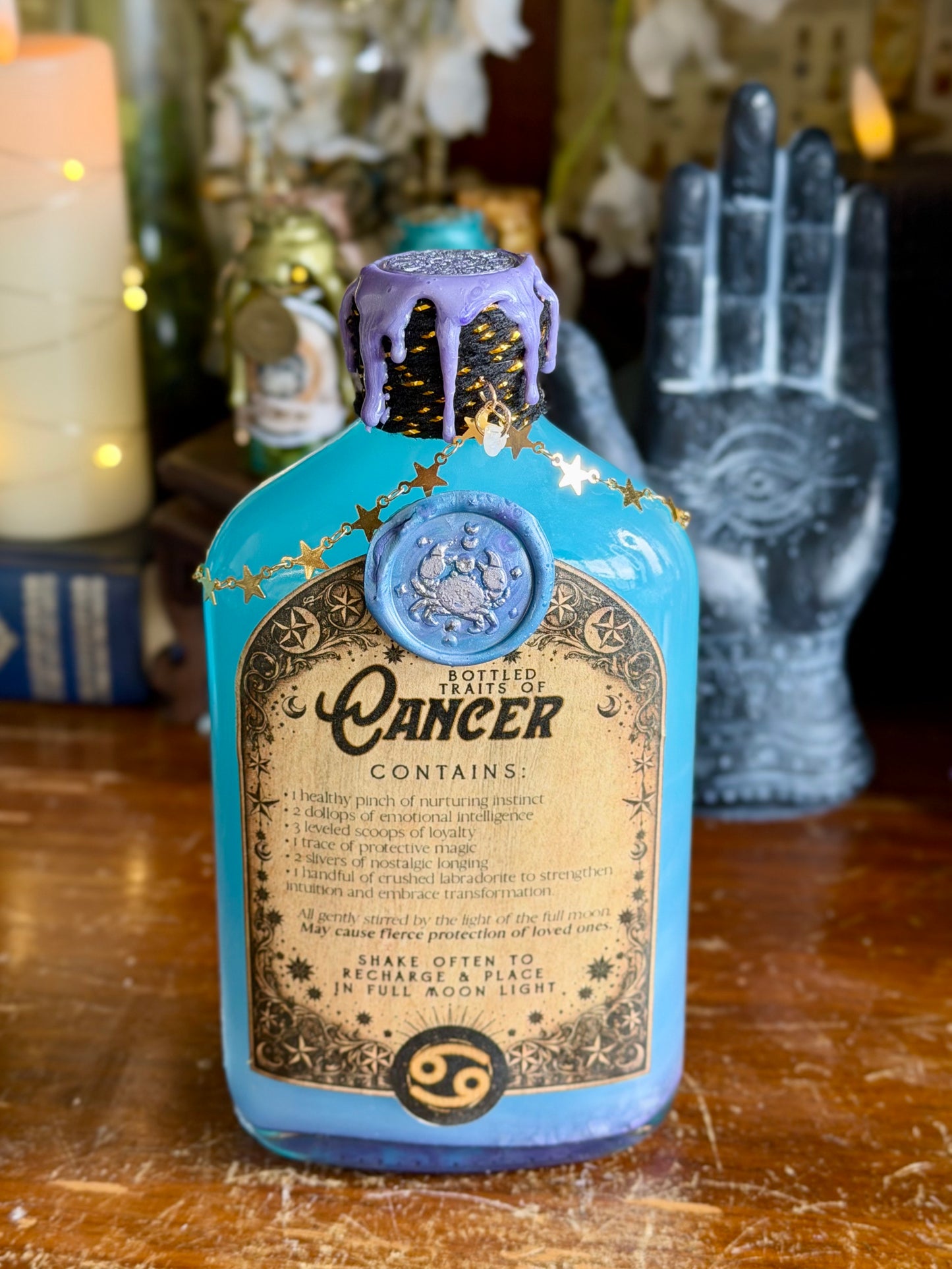Zodiac Cancer Potion Collectible | Astrology Decor | Witchy Display Bottle