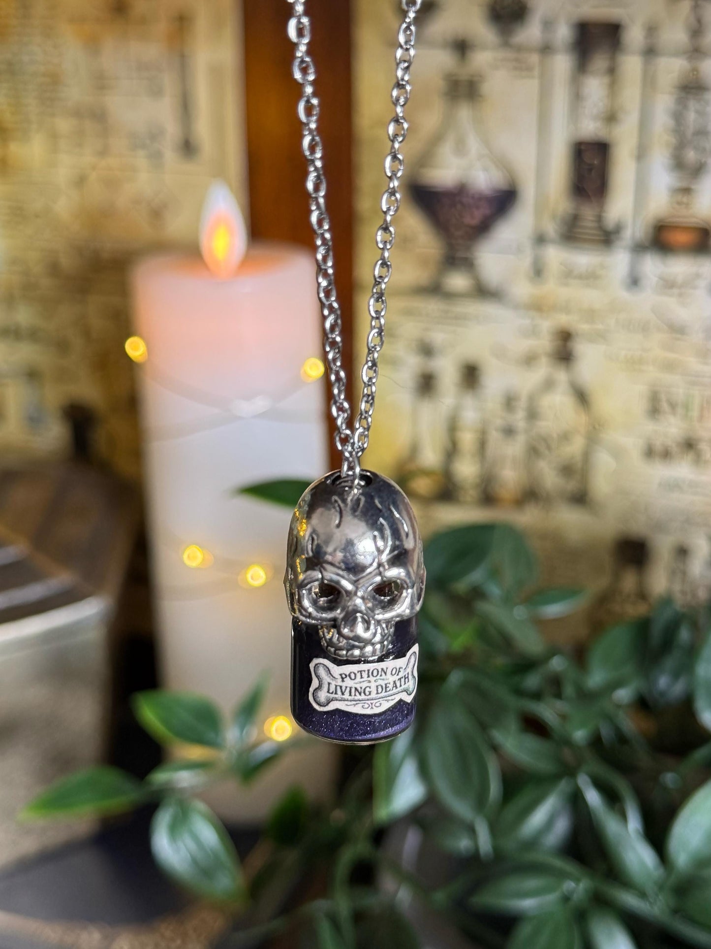 Potion of Living Death Pendant | Skull Vial Necklace | Gothic Jewelry