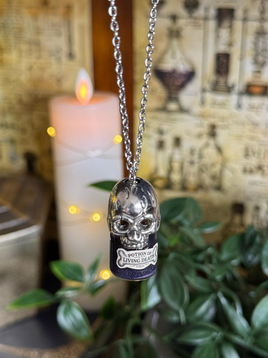 Potion of Living Death Pendant | Skull Vial Necklace | Gothic Jewelry