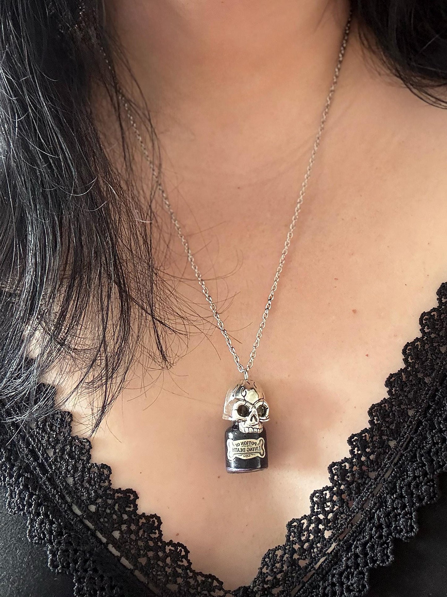 Potion of Living Death Pendant | Skull Vial Necklace | Gothic Jewelry