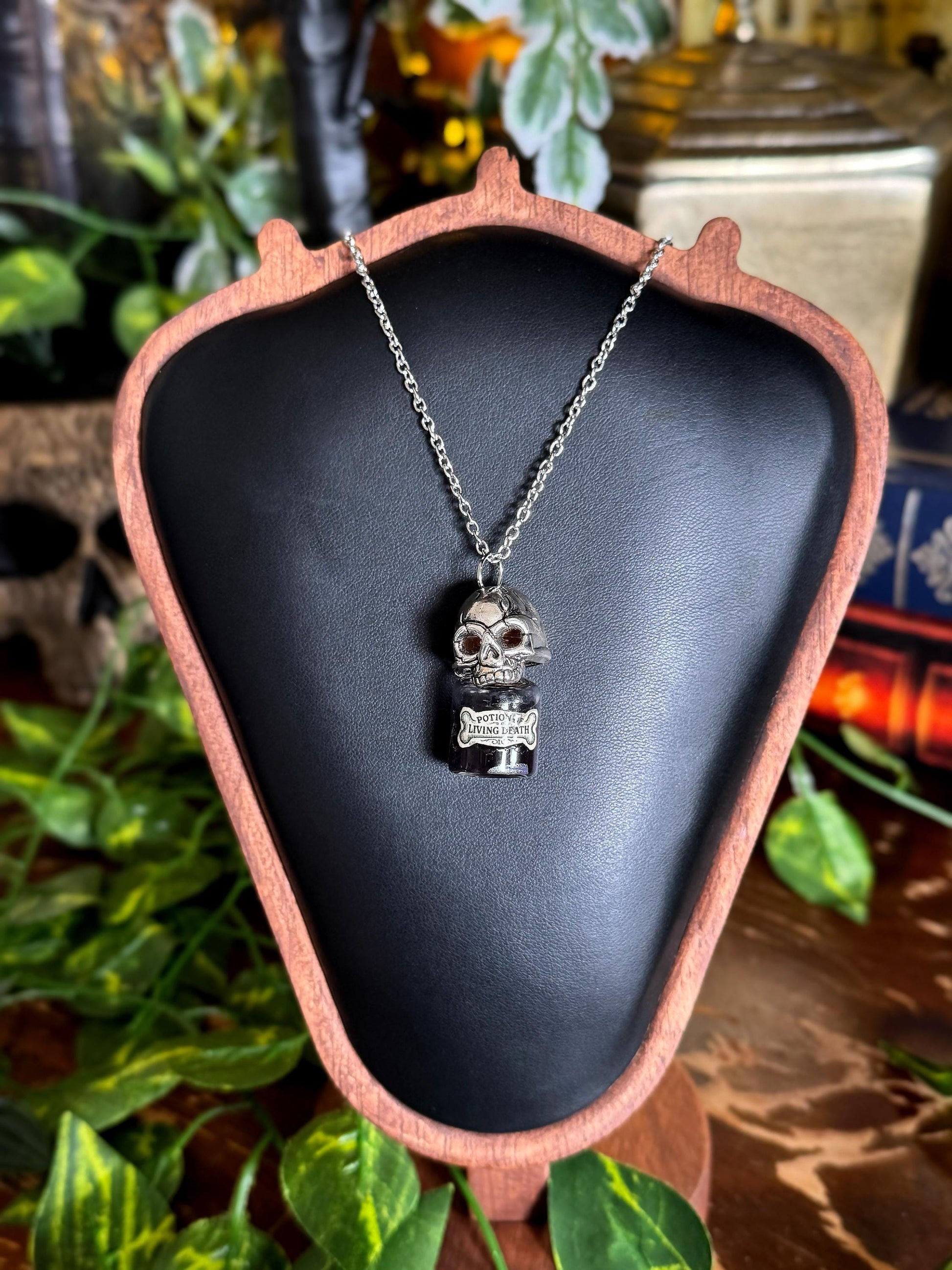 Potion of Living Death Pendant | Skull Vial Necklace | Gothic Jewelry