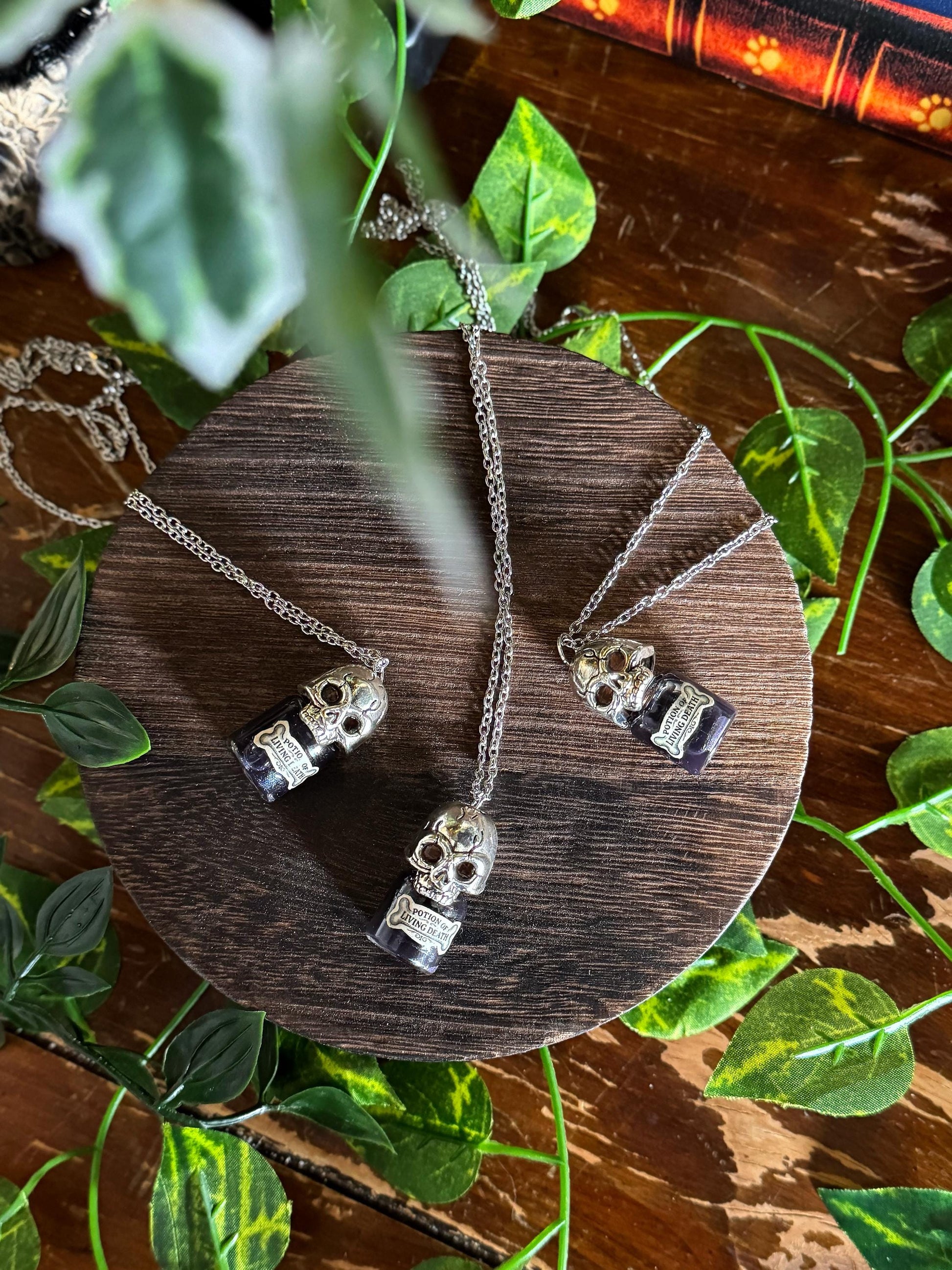Potion of Living Death Pendant | Skull Vial Necklace | Gothic Jewelry
