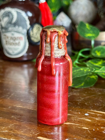 Tiny Dragon Blood Potion | Fantasy Shelf Decor | Miniature Interactive Elixir Bottle