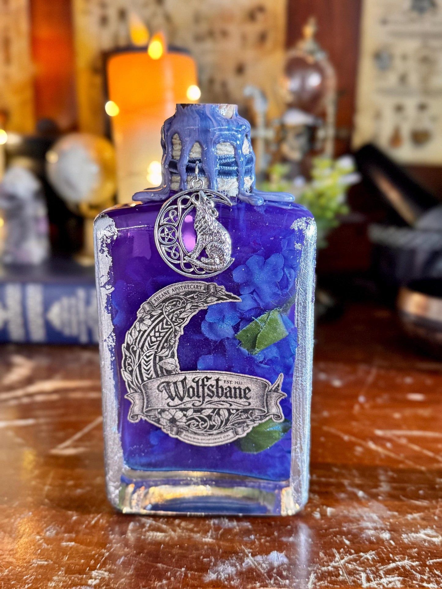 Wolfsbane Decorative Potion Collectible | Historical Poison | Purple Witchy Wolf Moon Display Bottle