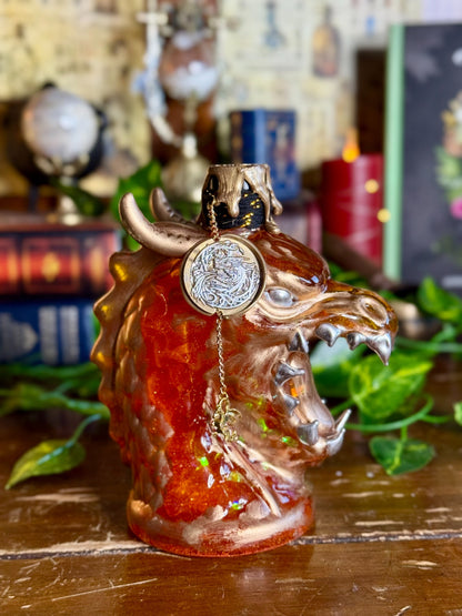 Dragon Fire Potion | Dragon Head Display Bottle | Shimmering Fyre Fantasy Elixir