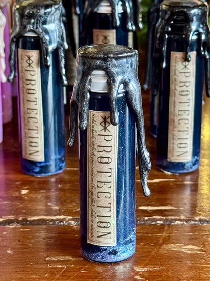 Pocket Spell Protection Potion | Obsidian & Black Tourmaline Crystal | Witchcraft Altar Decor | Protective Ritual Jar