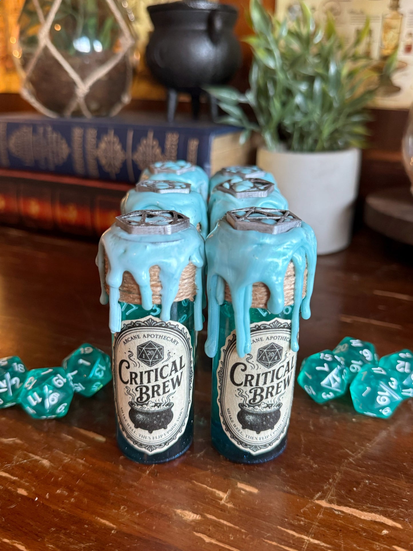 D20 Dice Rolling Potion | Turquoise Critical Brew | Fidget Bottle | D&D TTRPG Prop