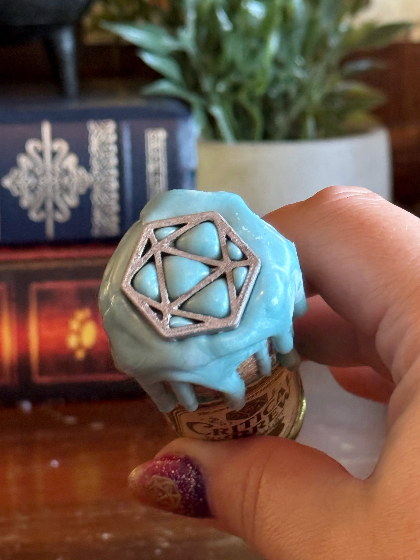 D20 Dice Rolling Potion | Turquoise Critical Brew | Fidget Bottle | D&D TTRPG Prop