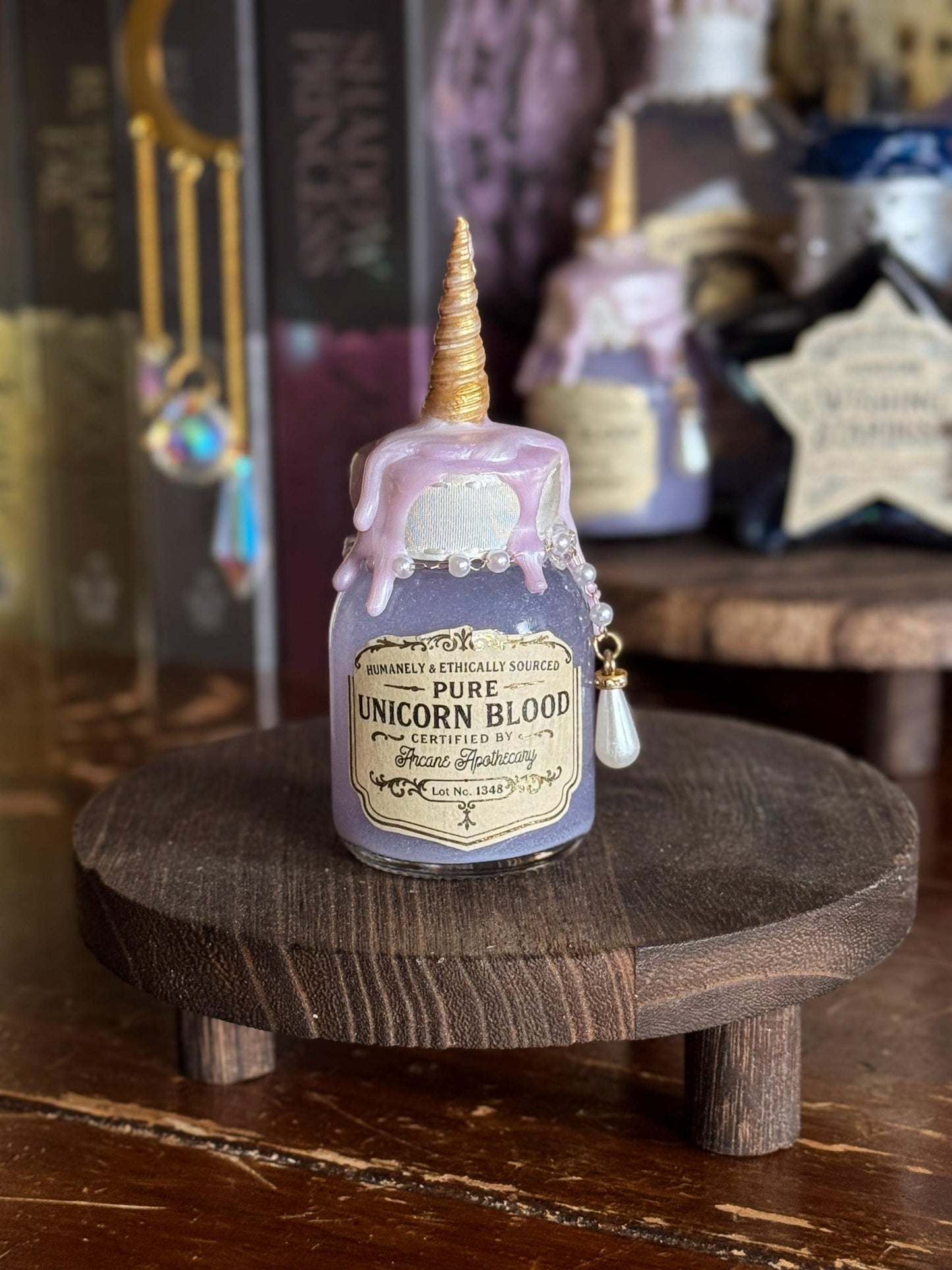Unicorn Blood Mini Potion Bottle with Horn | Fantasy Desk Display Bookshelf Decor & Fidget